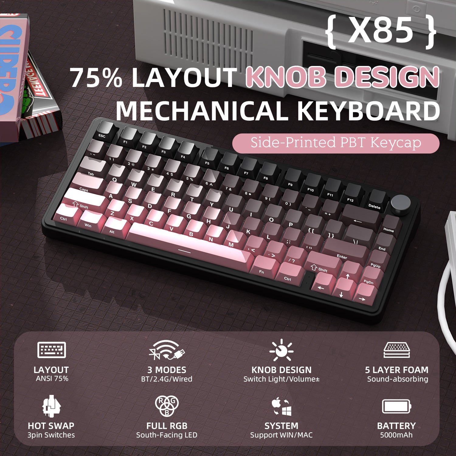 ATTACK SHARK X85 Kabellose mechanische Tastatur 