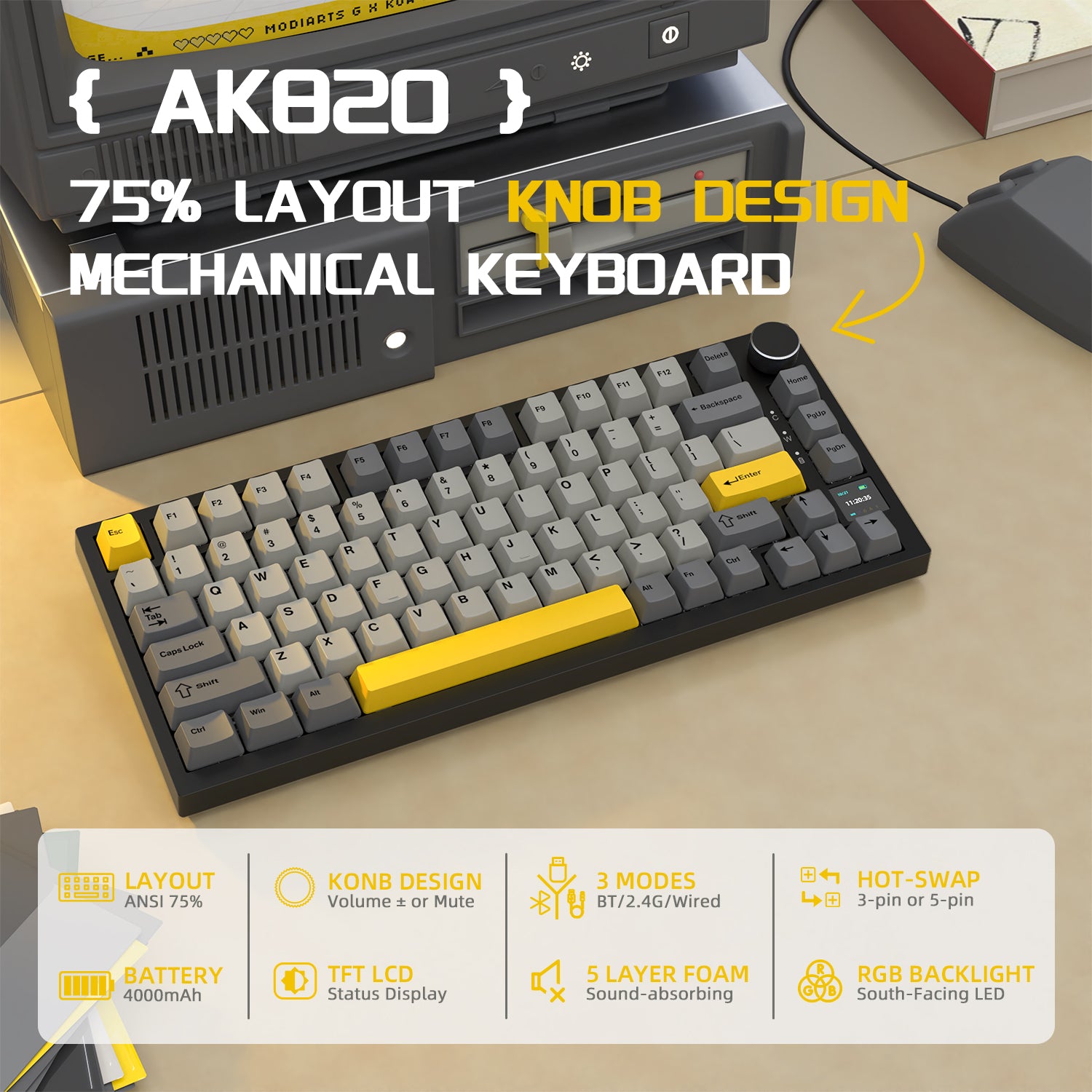 ATTACK SHARK x AJAZZ AK820 Pro Mechanische Tastatur mit Tri-Mode-Dichtung