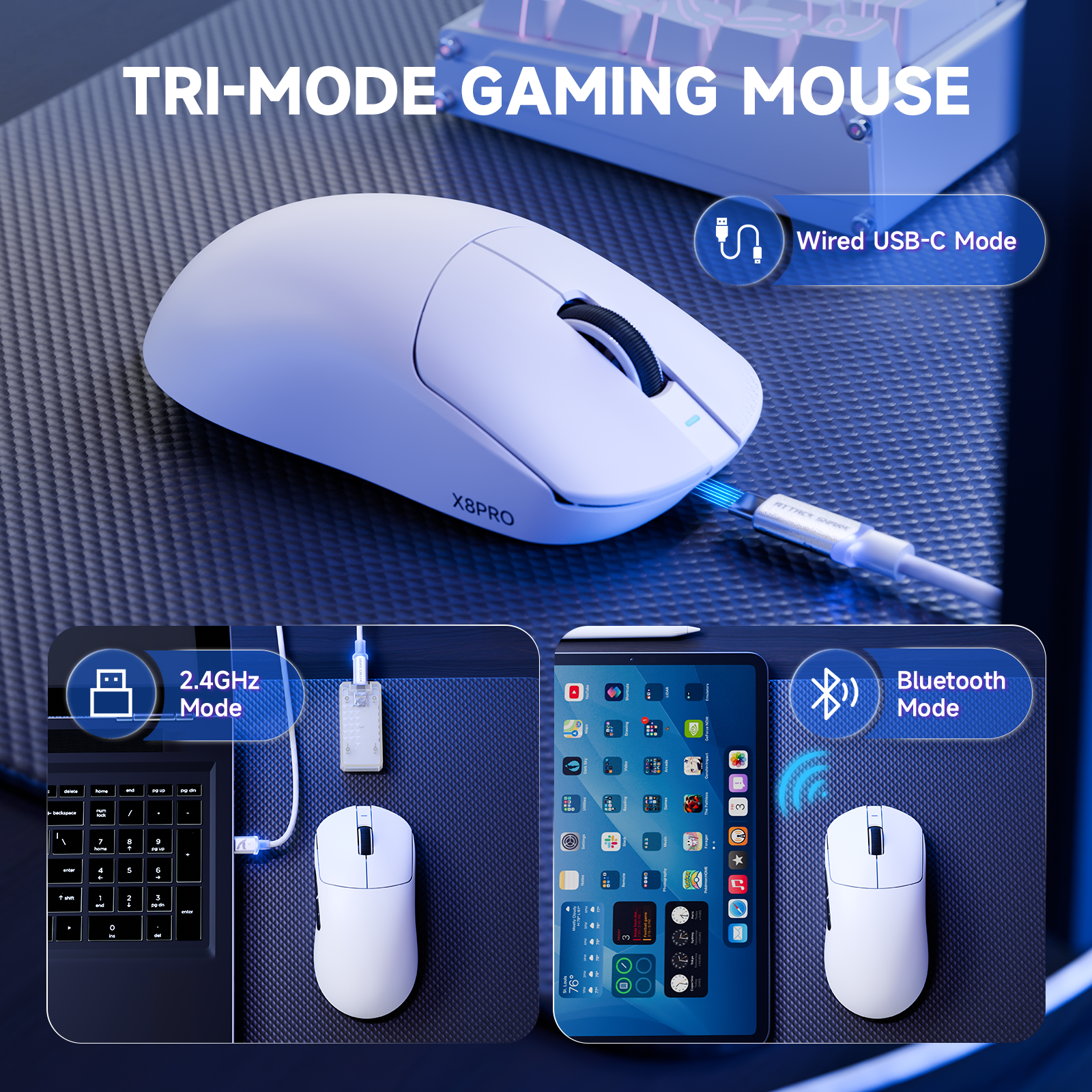 ATTACK SHARK X8PRO Ultraleichte kabellose Gaming-Maus & C06ULTRA-Kabel