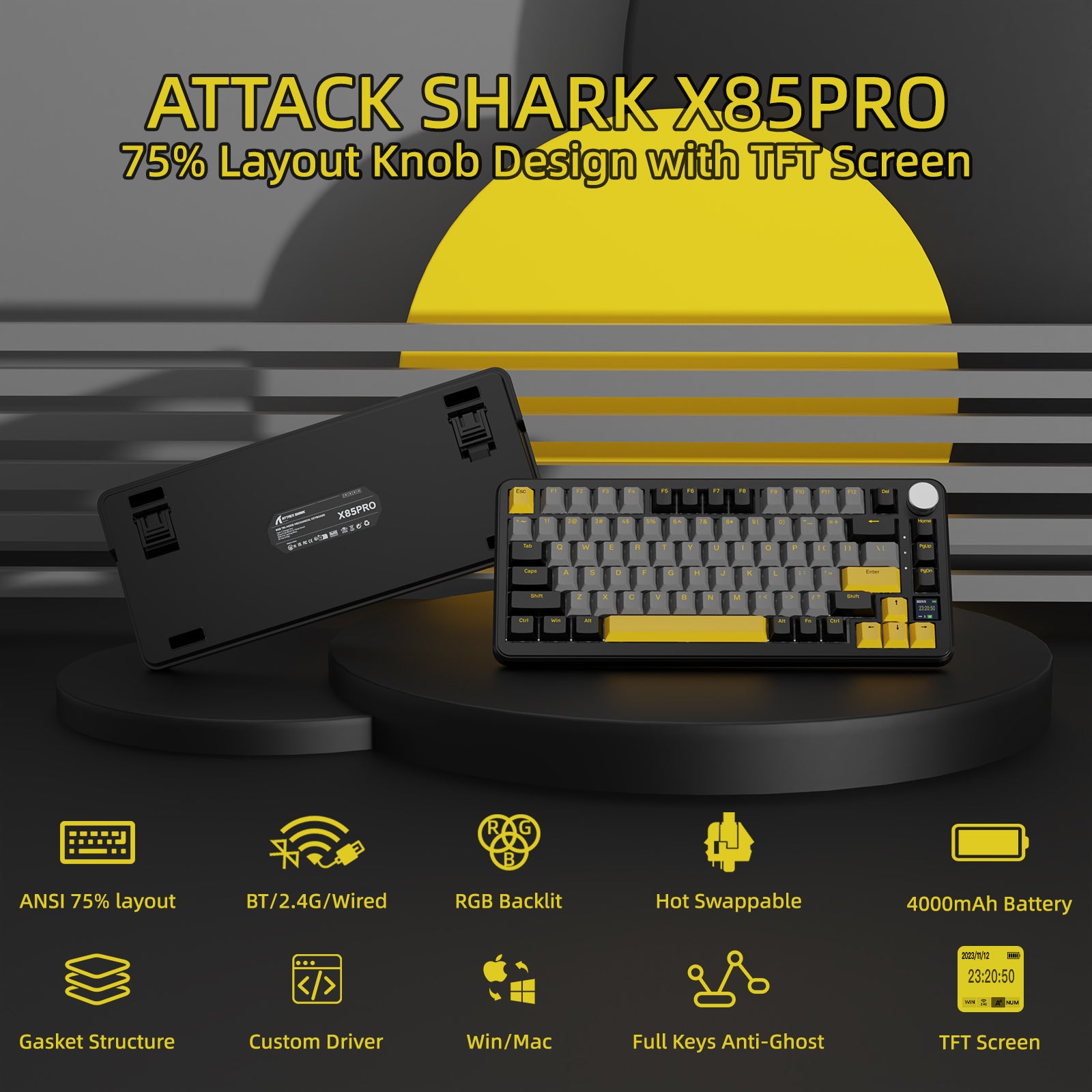 ATTACK SHARK X85PRO Tri-Mode-Dichtungstastatur