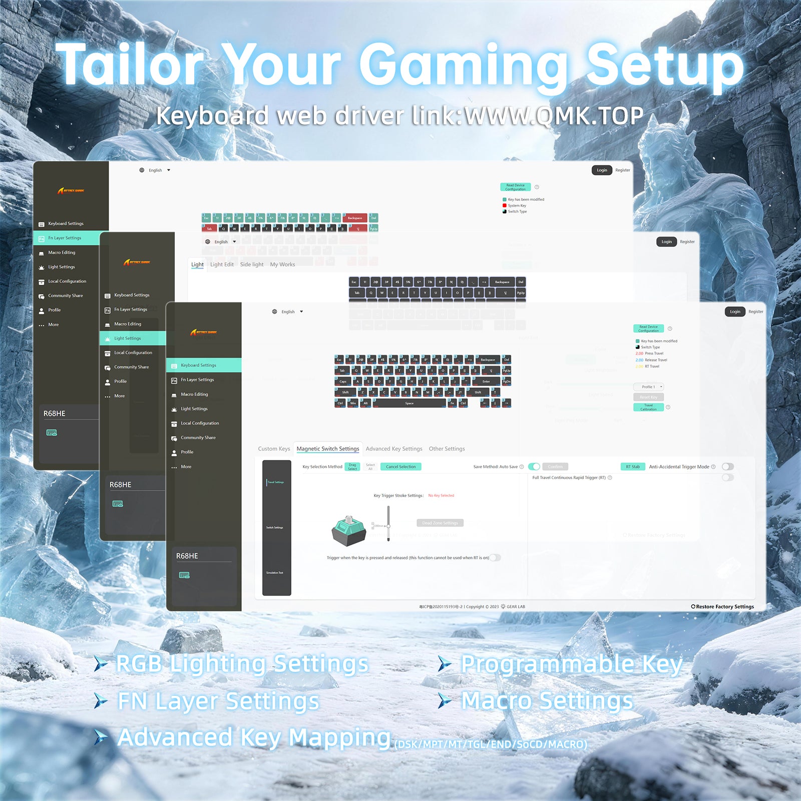 ATTACK SHARK R68 HE Kohlefaser Kabelgebundene Rapid Trigger Magnetischer Schalter Tastatur mit C01 Ultra RGB Spiralkabel