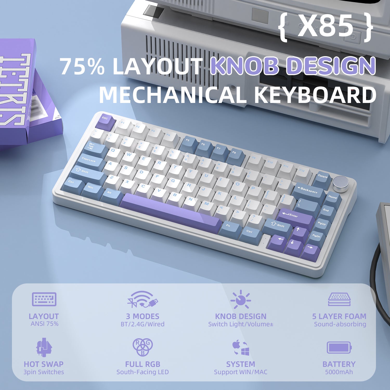 ATTACK SHARK X85 Kabellose mechanische Tastatur 