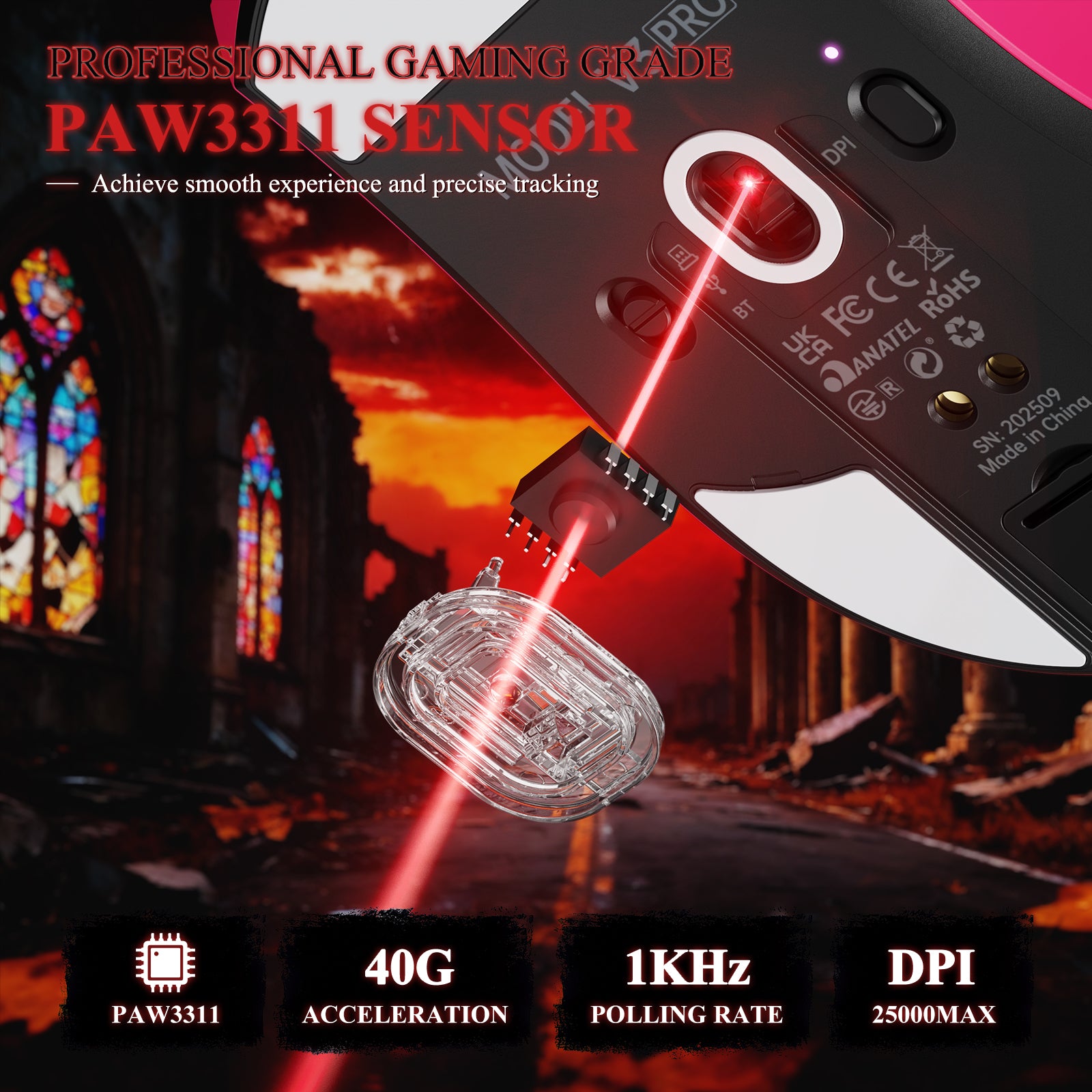 ATTACK SHARK V3PRO Ultraleichte Tri-Mode-Gaming-Maus mit Ladestation