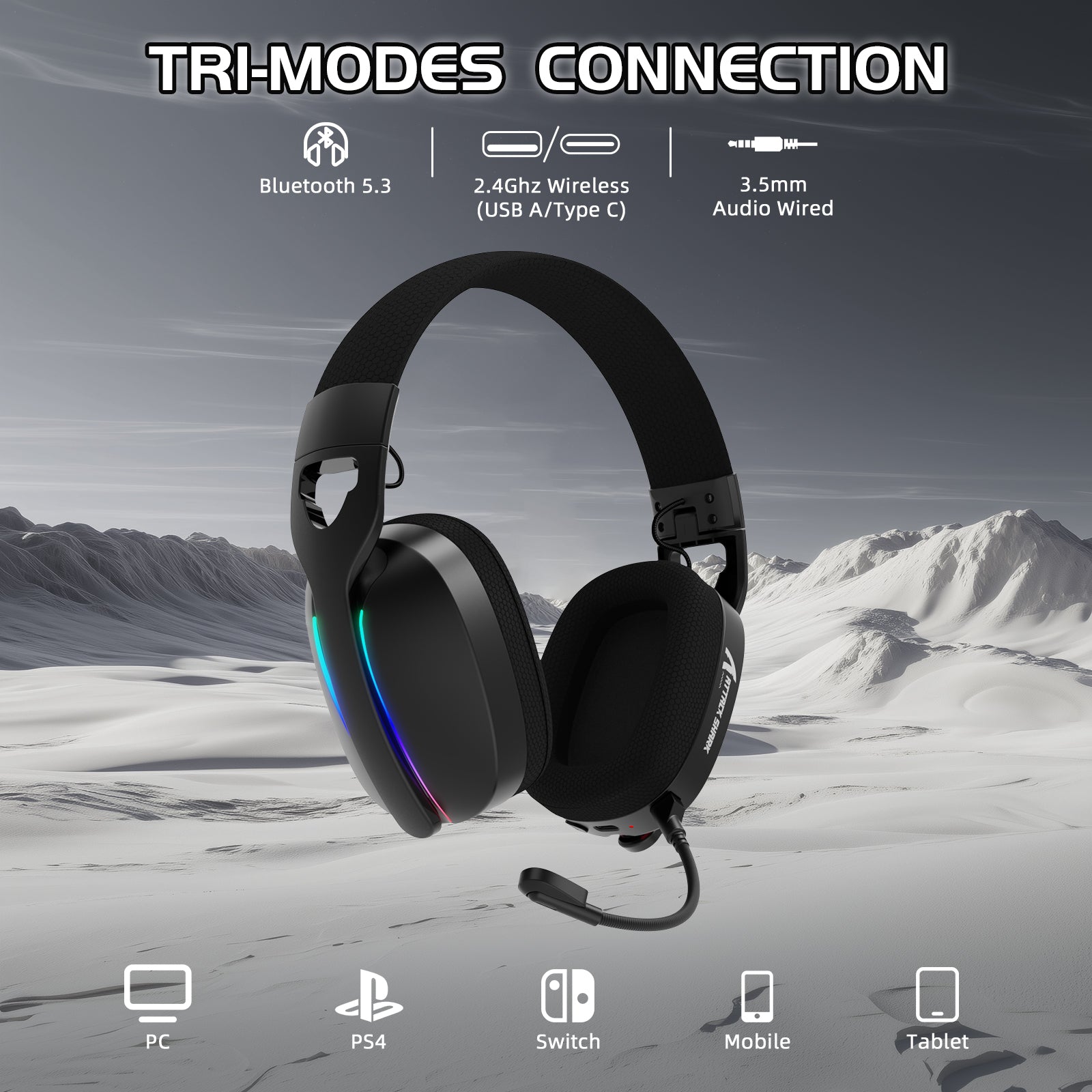 ATTACK SHARK L90 – faltbares, ultraleichtes RGB-Gaming-Headset mit drei Modi