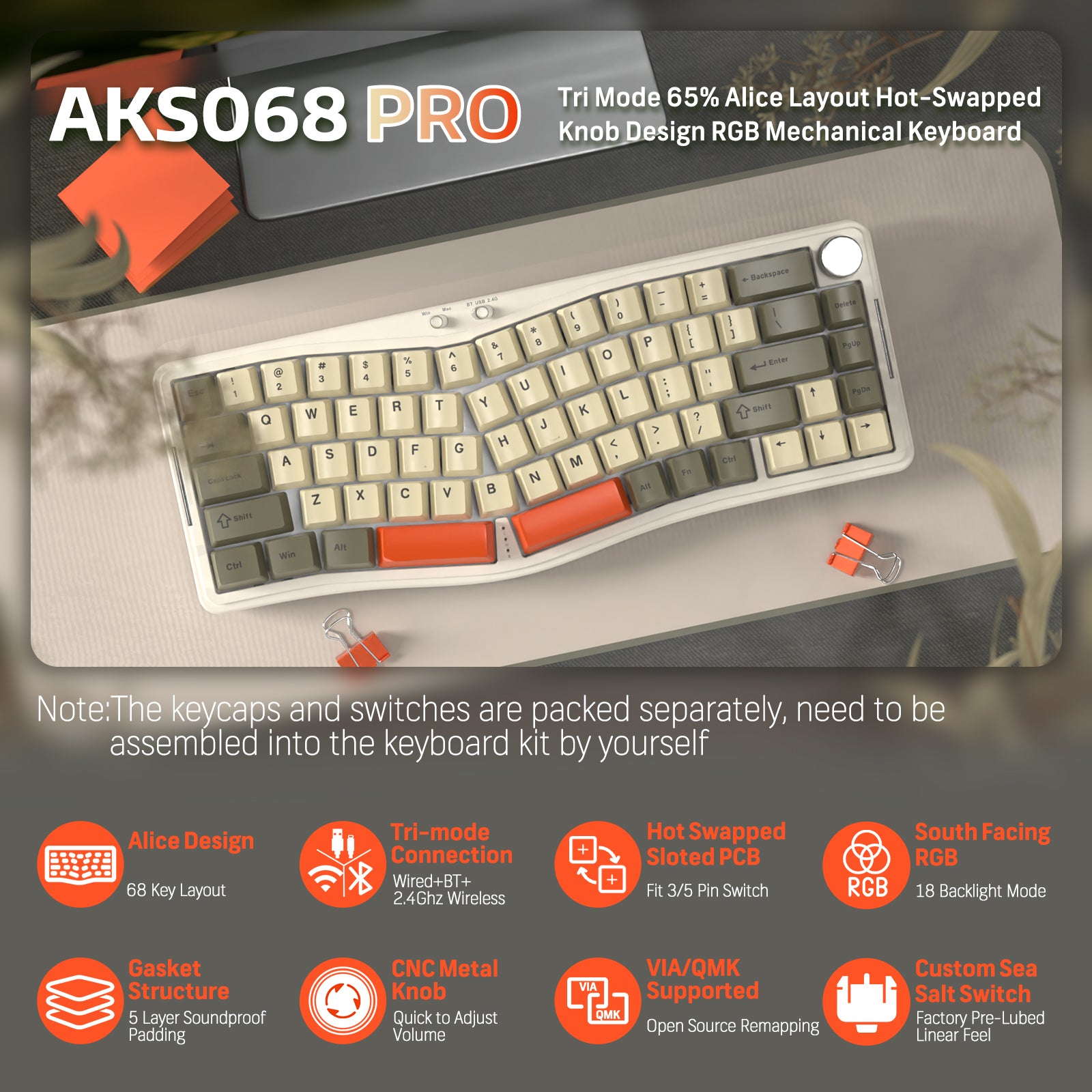 ATTACK SHARK x AJAZZ AKS068 PRO Alice Kabellose mechanische Tastatur 