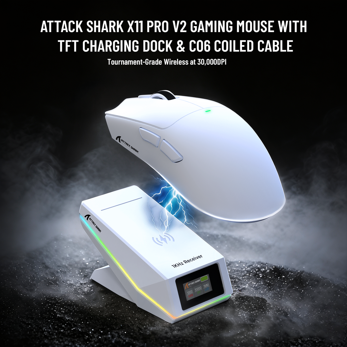 ATTACK SHARK X11 PRO V2 Kabellose Gaming-Maus mit TFT-Display, Ladestation und C06 Spiralkabel