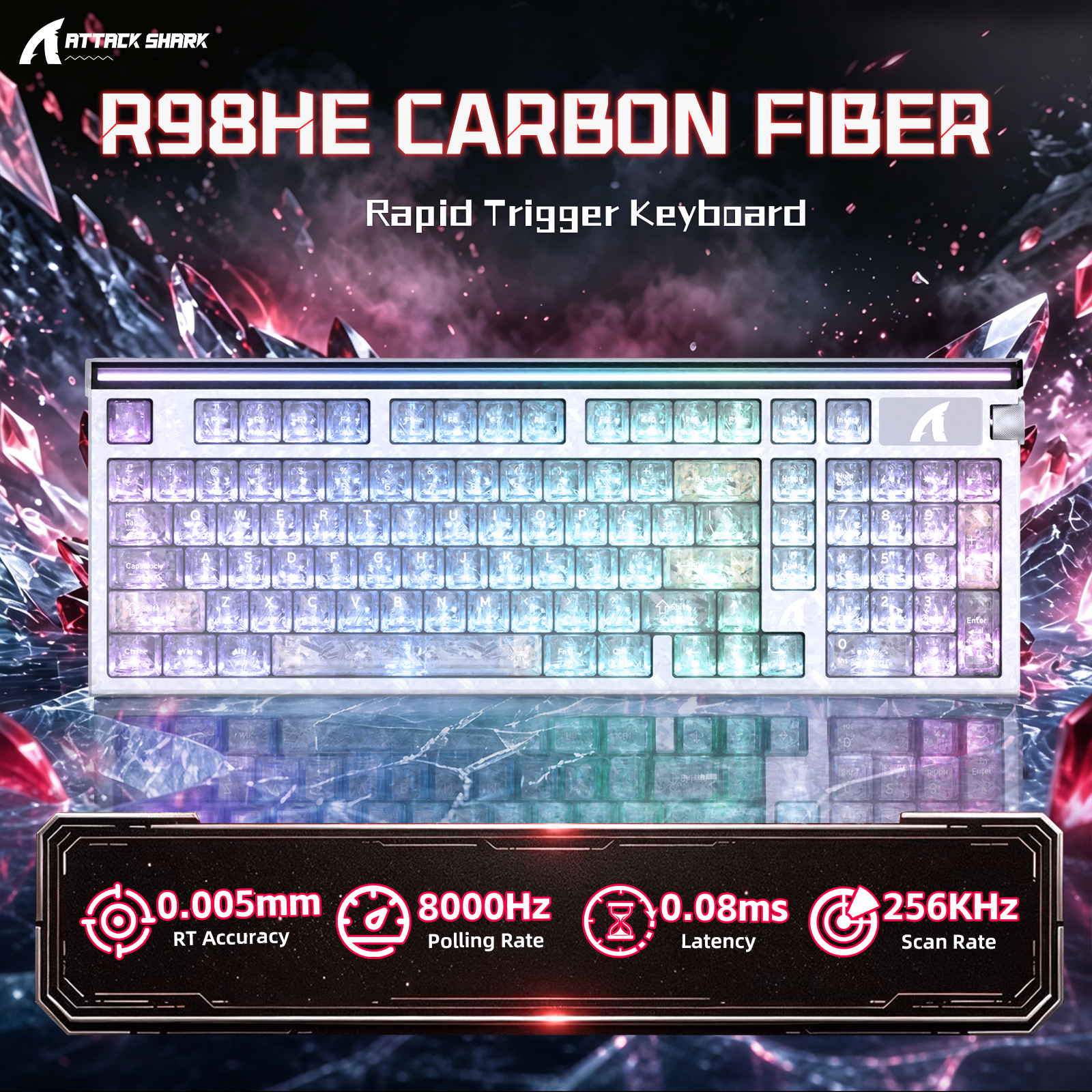 ATTACK SHARK R98 HE Carbonfaser-Kabelgebundene Tastatur mit schnellem Auslöser, magnetischem Schalter und C01 Ultra RGB Spiralkabel