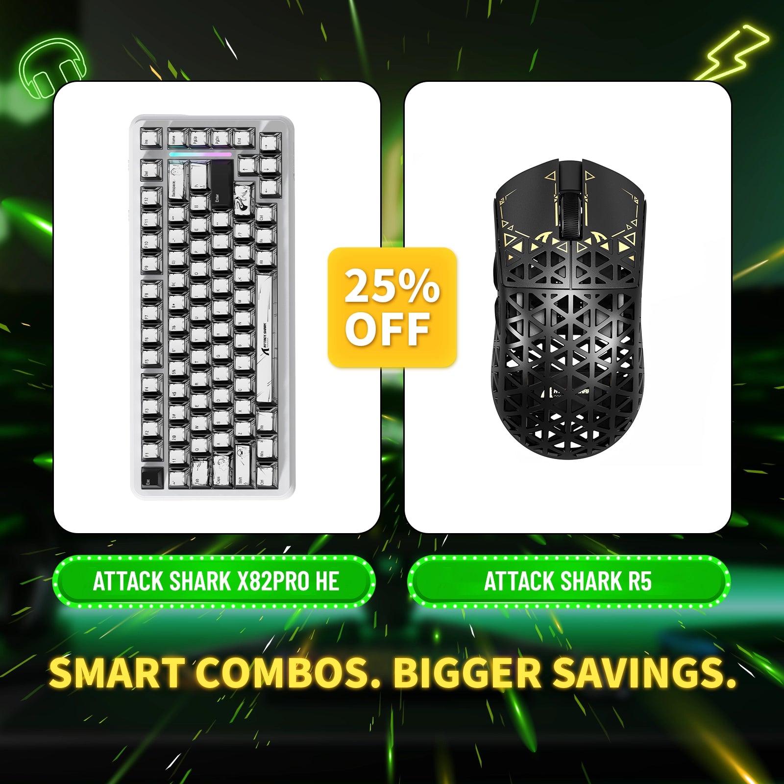 ATTACK SHARK X82PRO HE Rapid Trigger-Tastatur + R5 Carbon Fiber Wireless Gaming-Maus im Bundle