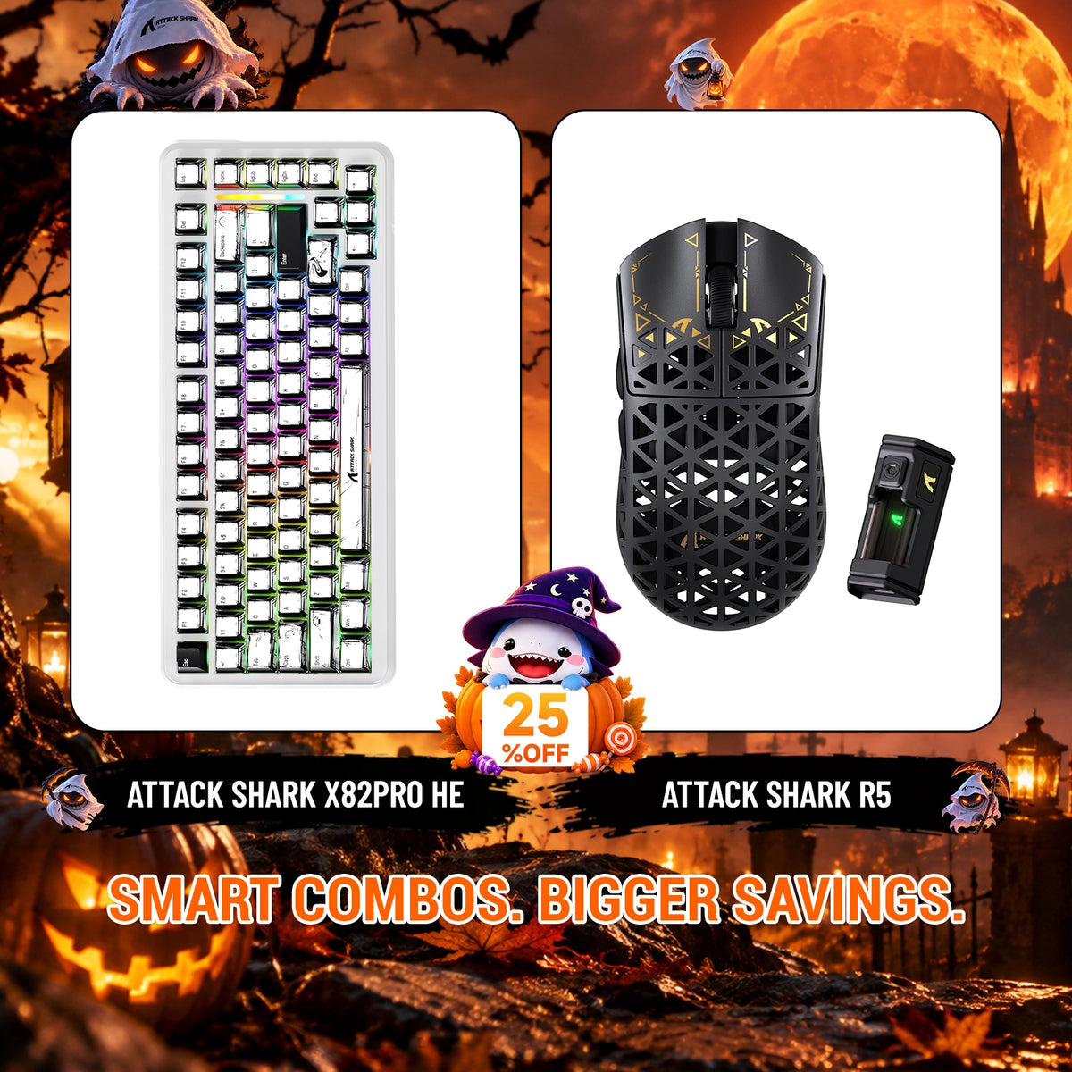 ATTACK SHARK X82 PRO HE-Tastatur mit Rapid Trigger + R5 Carbon Fiber kabelloses Gaming-Maus-Bundle