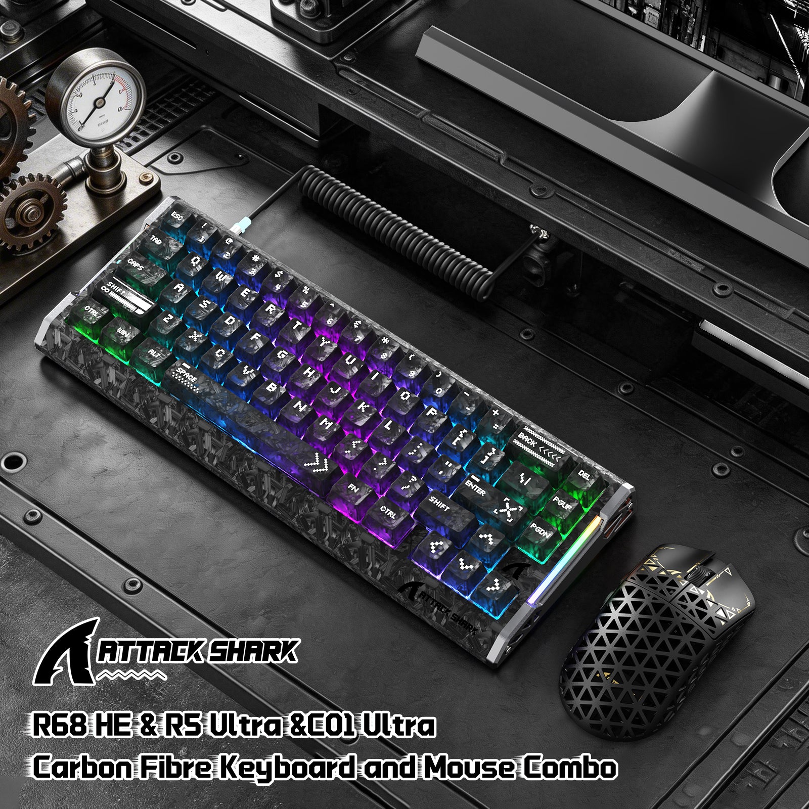 ATTACK SHARK R68 HE & R5 ULTRA Kohlefaser Gaming-Bundle mit C01 ULTRA Spiralkabel