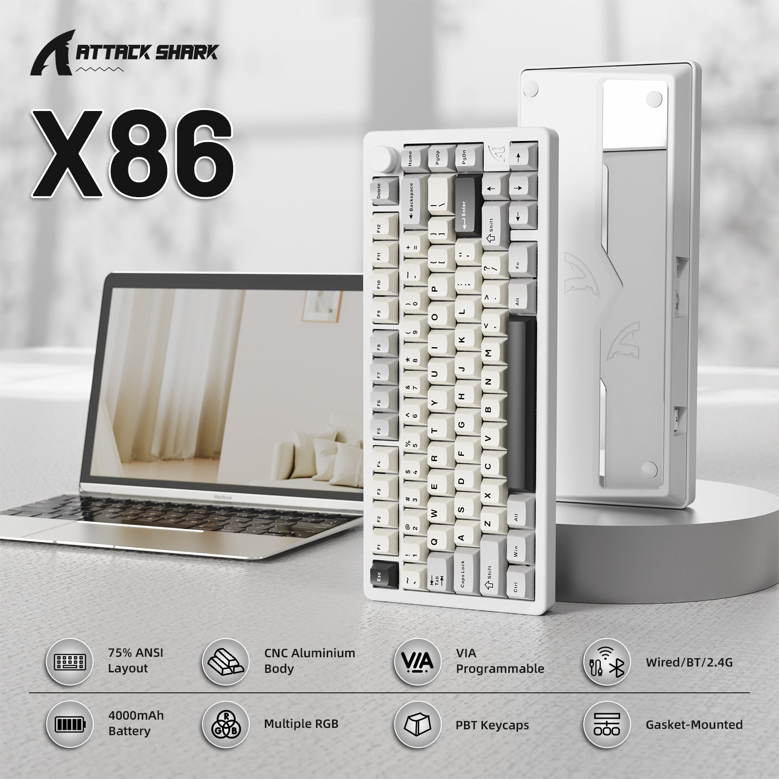 ATTACK SHARK X86 Vollaluminium-Tastatur