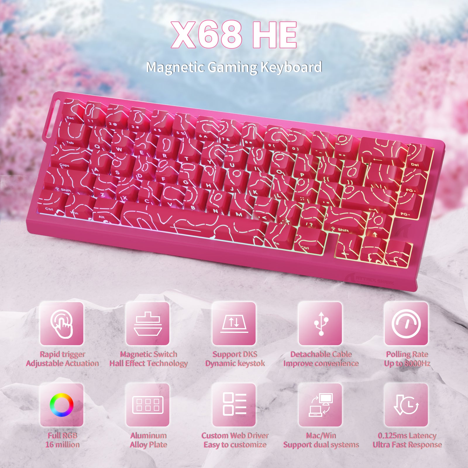 ATTACK SHARK X68 HE Rapid Trigger-Tastatur mit Magnetschalter und C01PRO-Spiralkabel