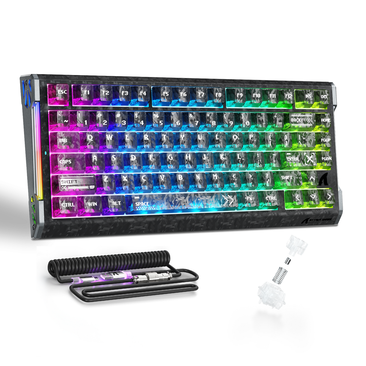 ATTACK SHARK R86 HE Carbonfaser-Gaming-Tastatur mit magnetischen Schaltern, Rapid Trigger, Kabelanschluss und C01 ULTRA RGB-Spiralkabel