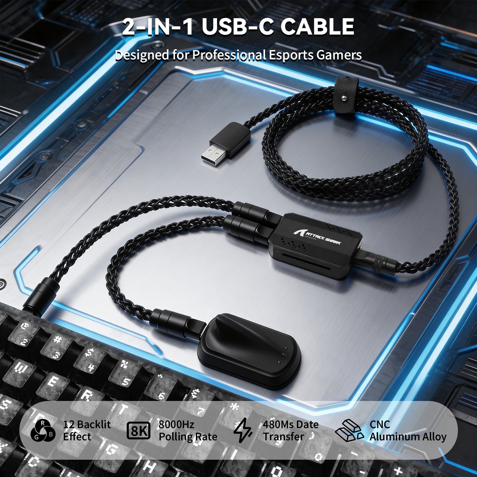 ATTACK SHARK C07 PRO 2-in-1 Type-C-Kabel für 8KHz Gaming-Tastatur/Maus