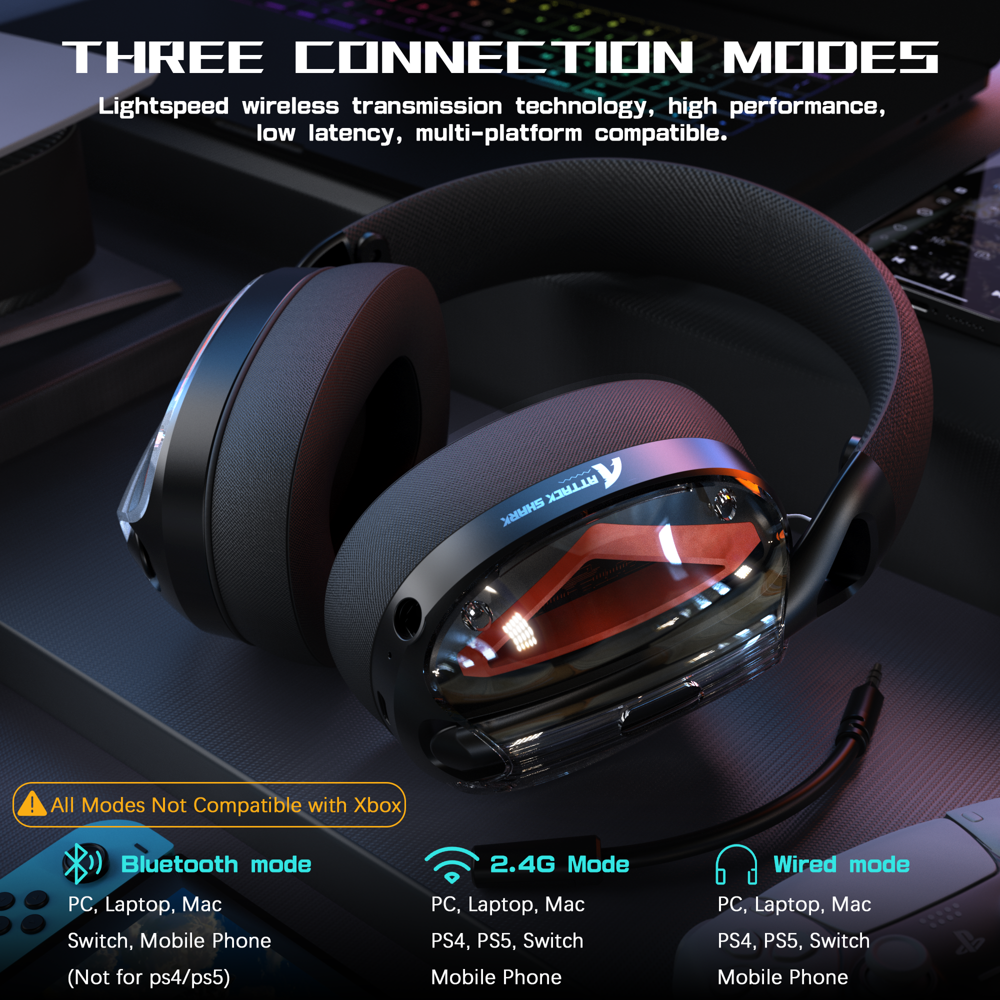 ATTACK SHARK L60 Ultra-Light Tri-Mode Gaming Headset