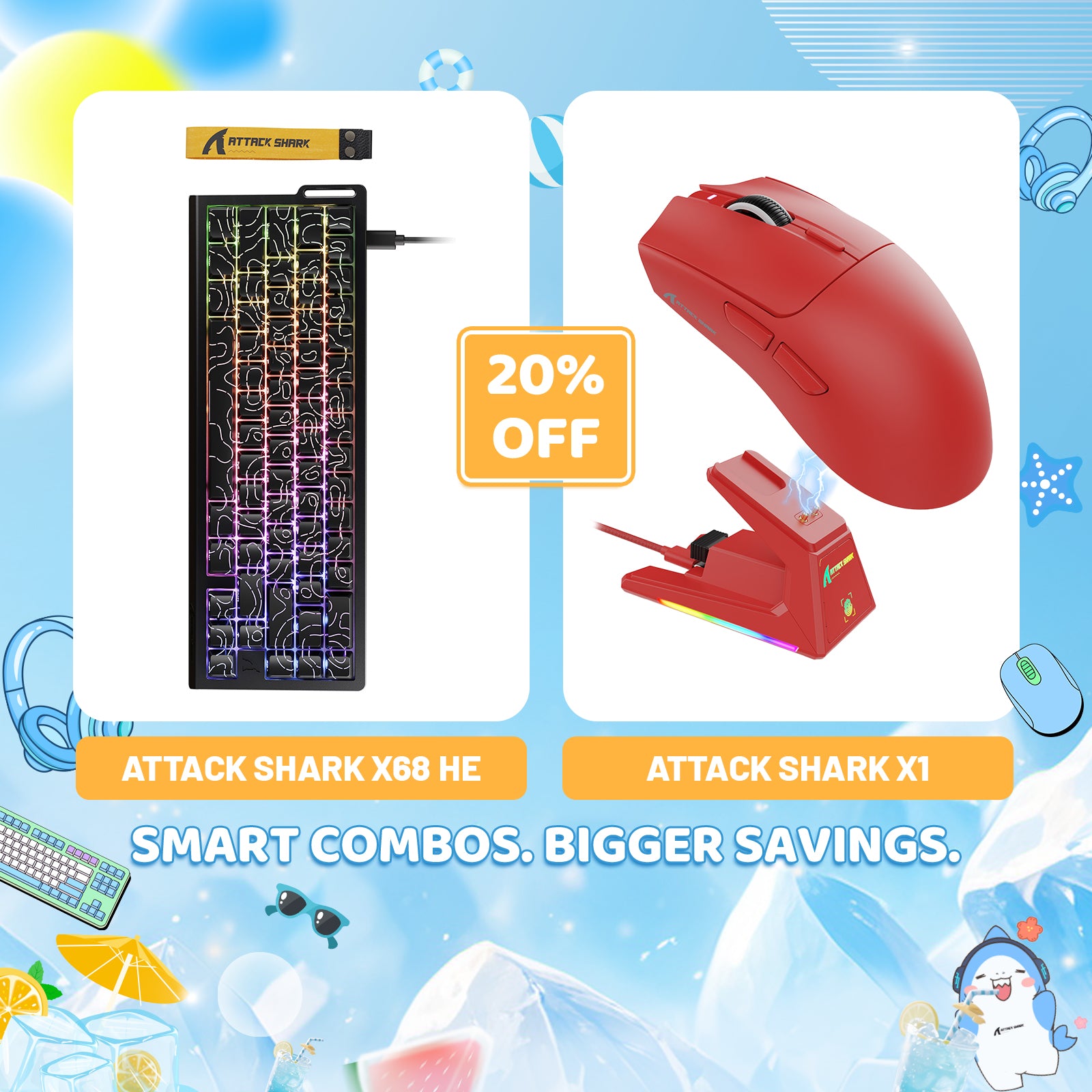 ATTACK SHARK X68HE Rapid Trigger Keyboard + X1 Wireless Gaming Mouse Bundle