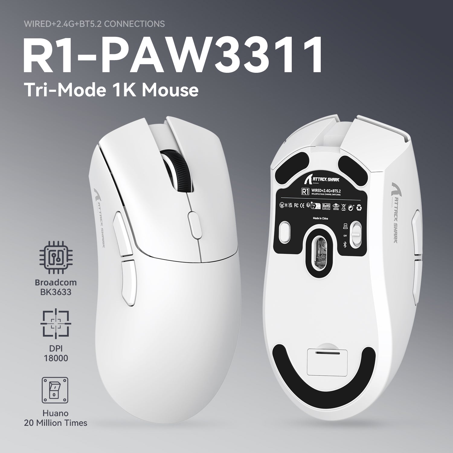 ATTACK SHARK R1 Kabellose Gaming-Maus 