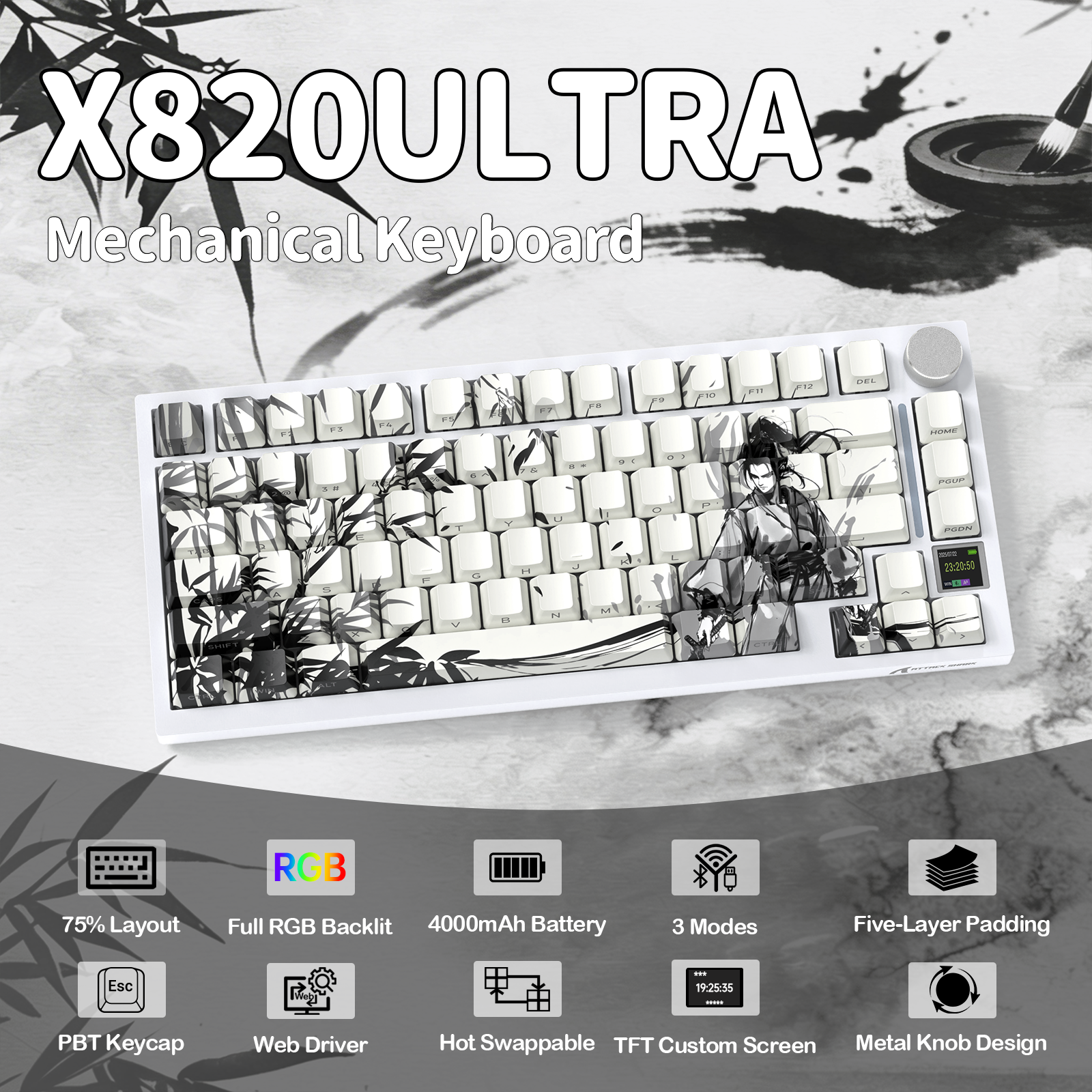 ATTACK SHARK X820Ultra Tri-Modus Dichtung Mechanische Tastatur