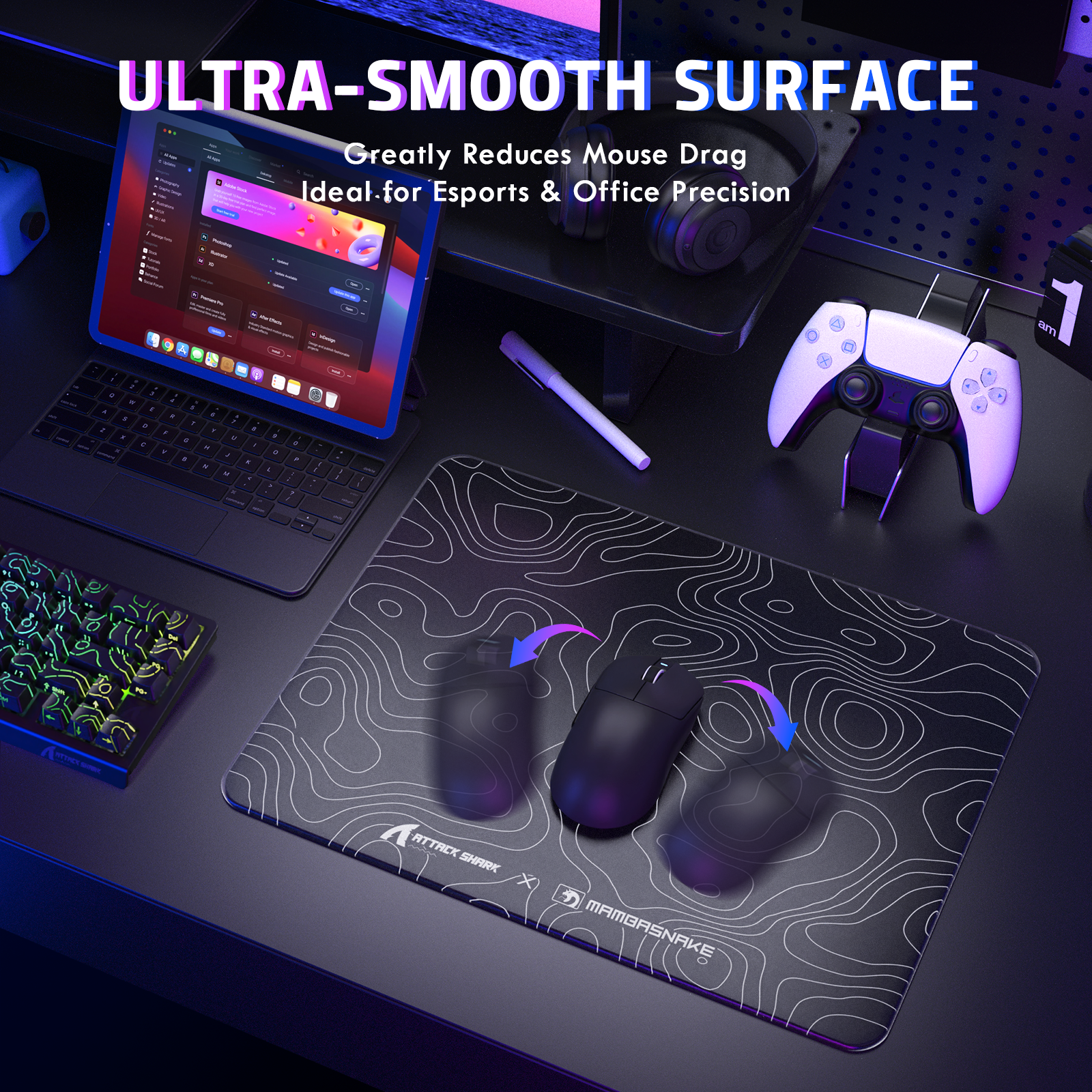 ATTACK SHARK CM05 Gehärtete Glas Gaming-Mausmatte