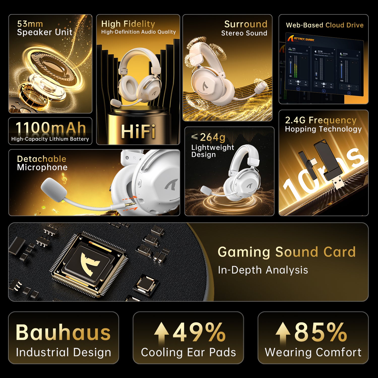 ATTACK SHARK L50PRO Tri-Mode kabelloses Gaming-Headset
