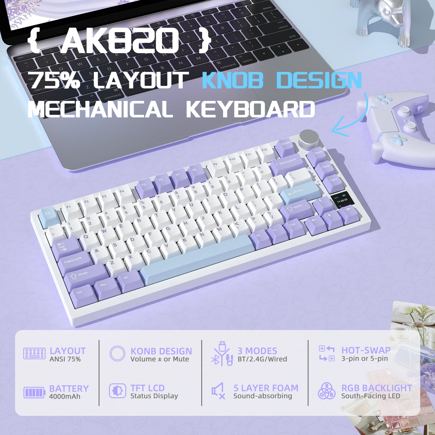 ATTACK SHARK x AJAZZ AK820 Pro Mechanische Tastatur mit Tri-Mode-Dichtung