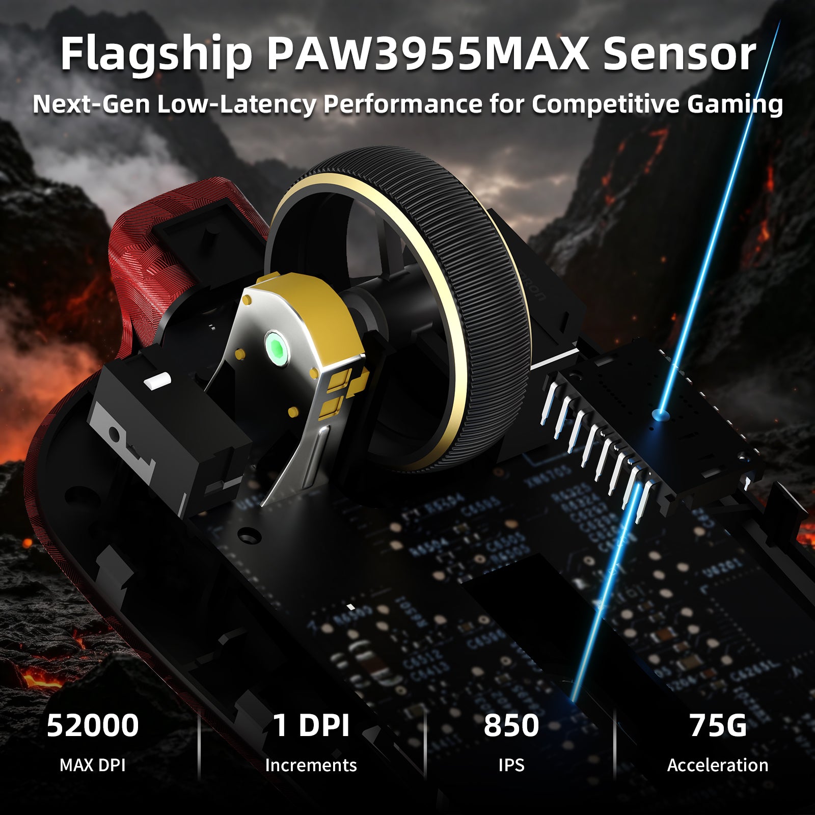 ATTACK SHARK RS3 ULTRA Carbonfaser Kabellose PAW3955MAX Gaming-Maus mit C06 Ultra LED-Kabel