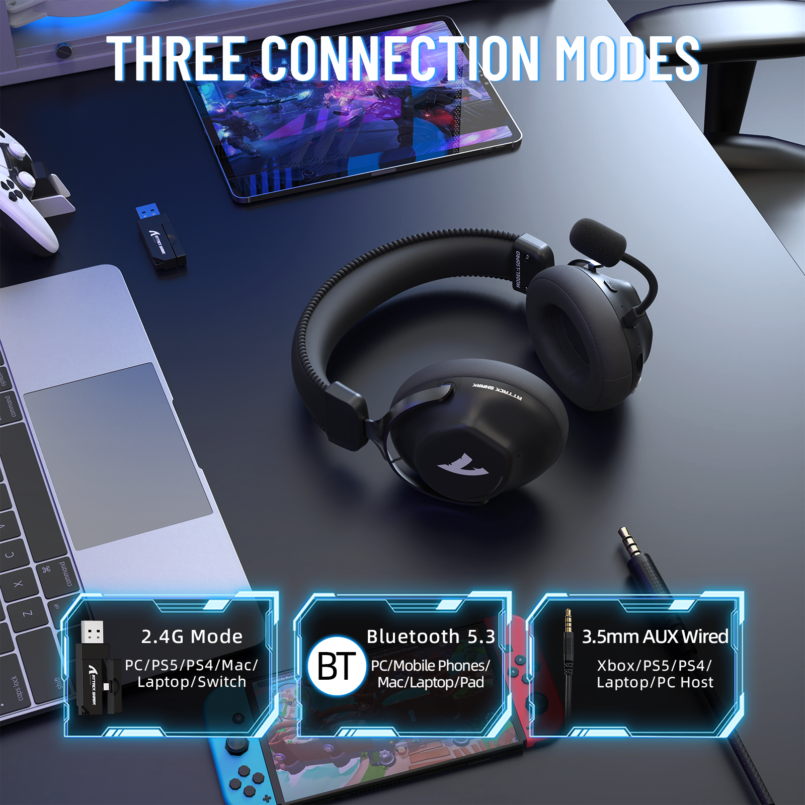 ATTACK SHARK L50 PRO Tri-Modus Kabelloses Gaming-Headset