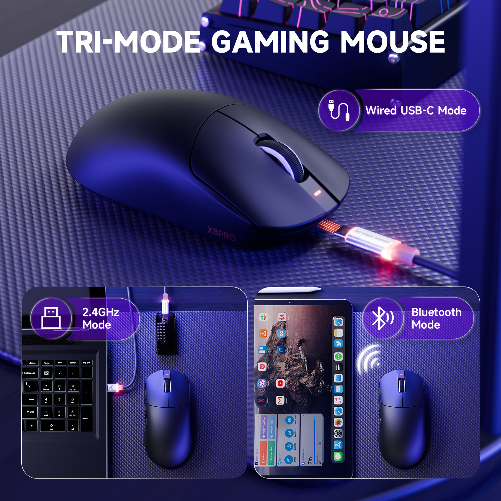 ATTACK SHARK X8PRO Ultraleichte kabellose Gaming-Maus & C06ULTRA-Kabel