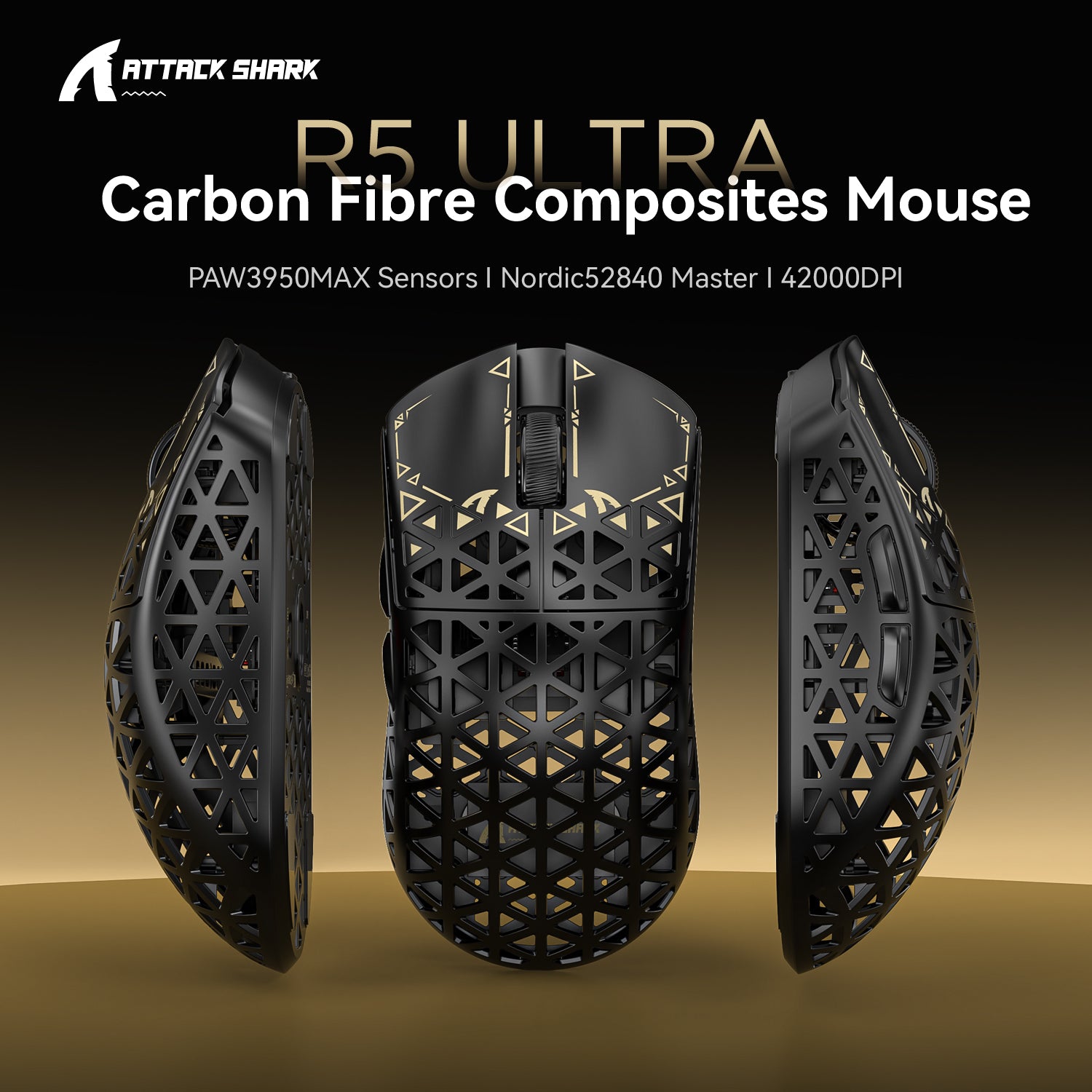 ATTACK SHARK R5 Ultra Carbon Fiber Wireless 8K PAW3950MAX Gaming Mouse with 8K Coiled Cable