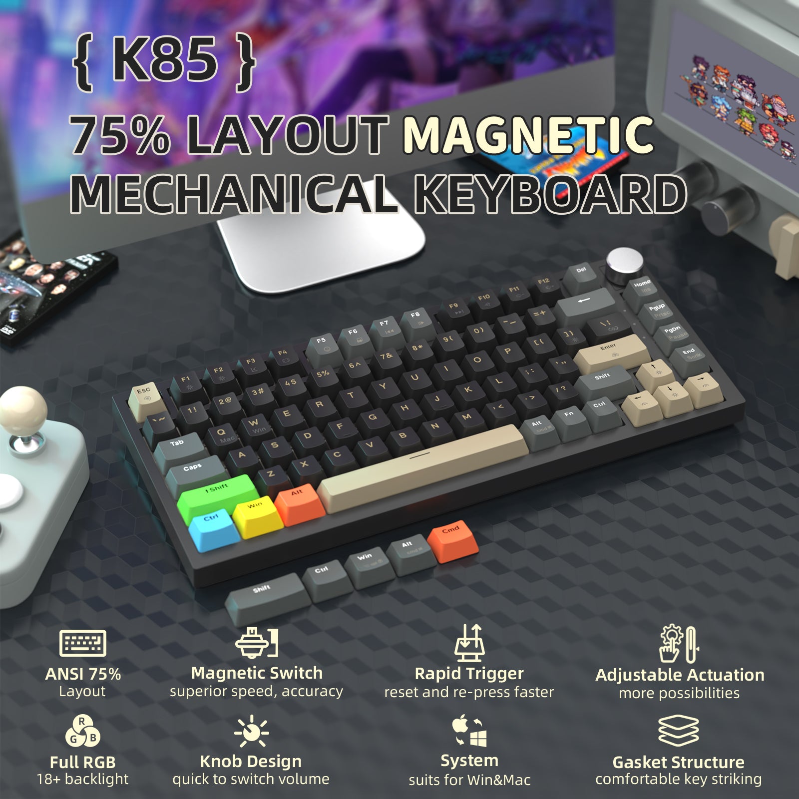 ATTACK SHARK K85 Rapid Trigger-Tastatur mit Magnetschalter 