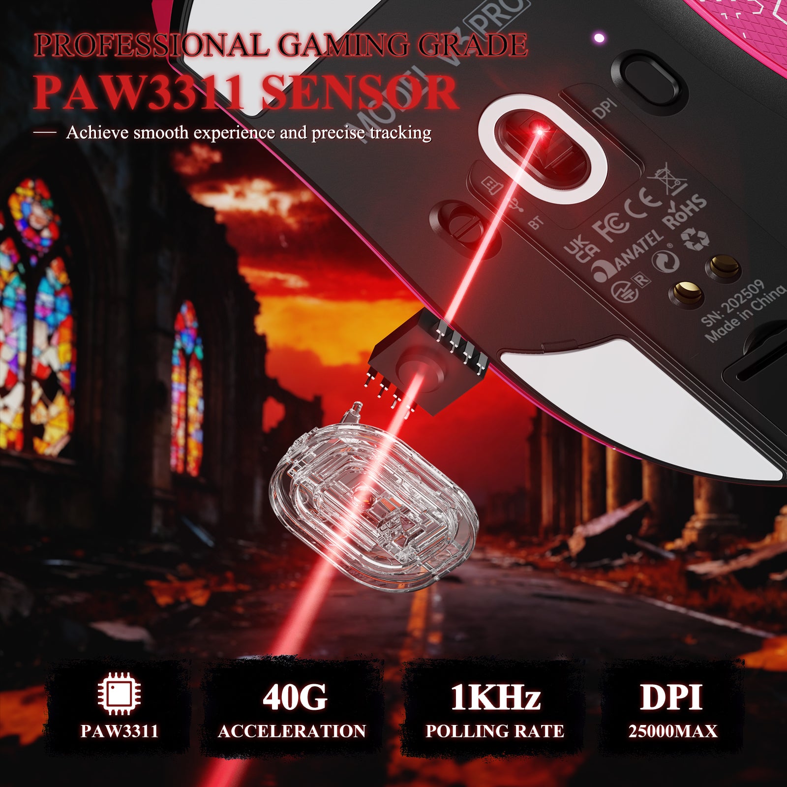 ATTACK SHARK V3PRO Ultraleichte Tri-Mode-Gaming-Maus mit Ladestation