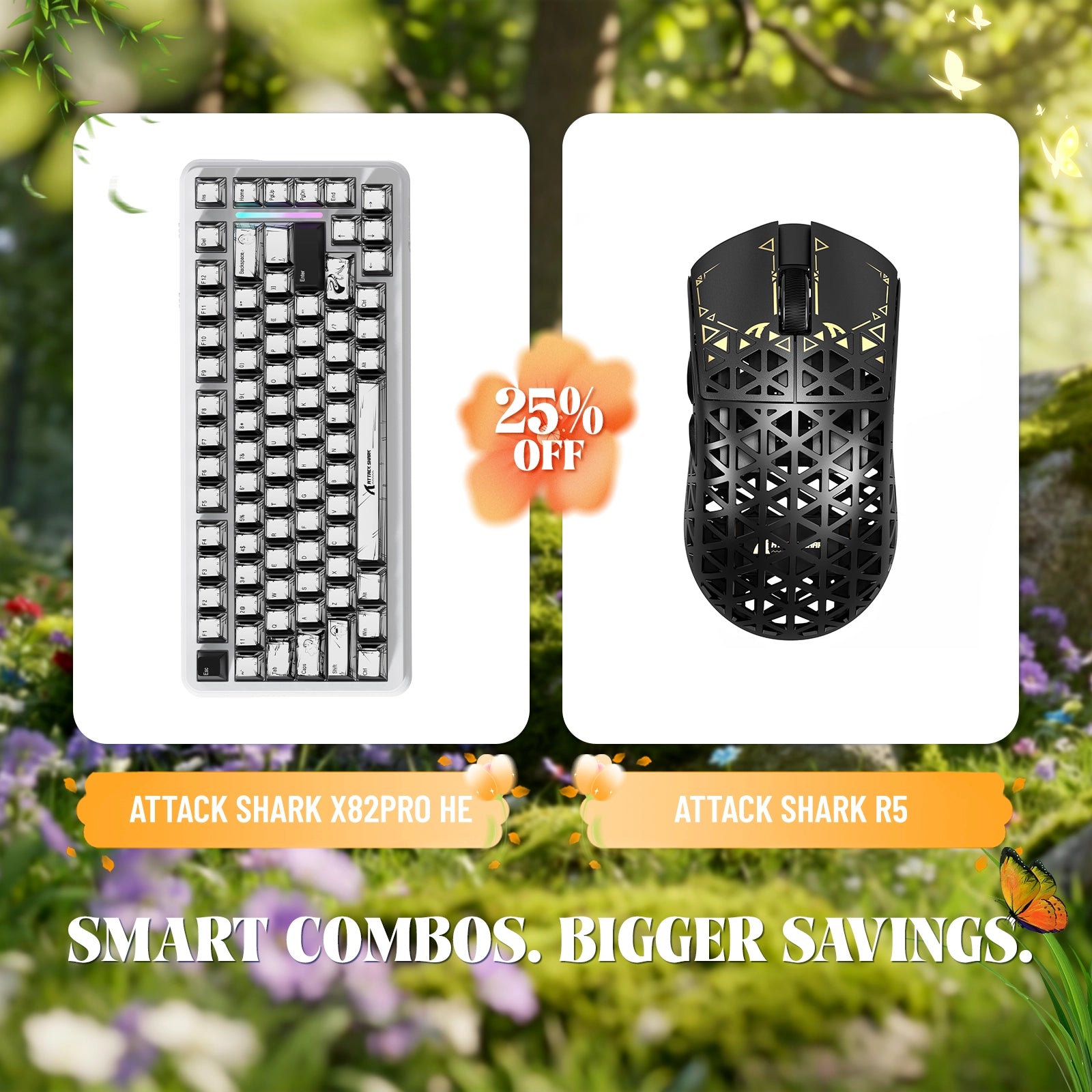 ATTACK SHARK X82PRO HE Rapid Trigger-Tastatur + R5 Carbon Fiber Wireless Gaming-Maus im Bundle