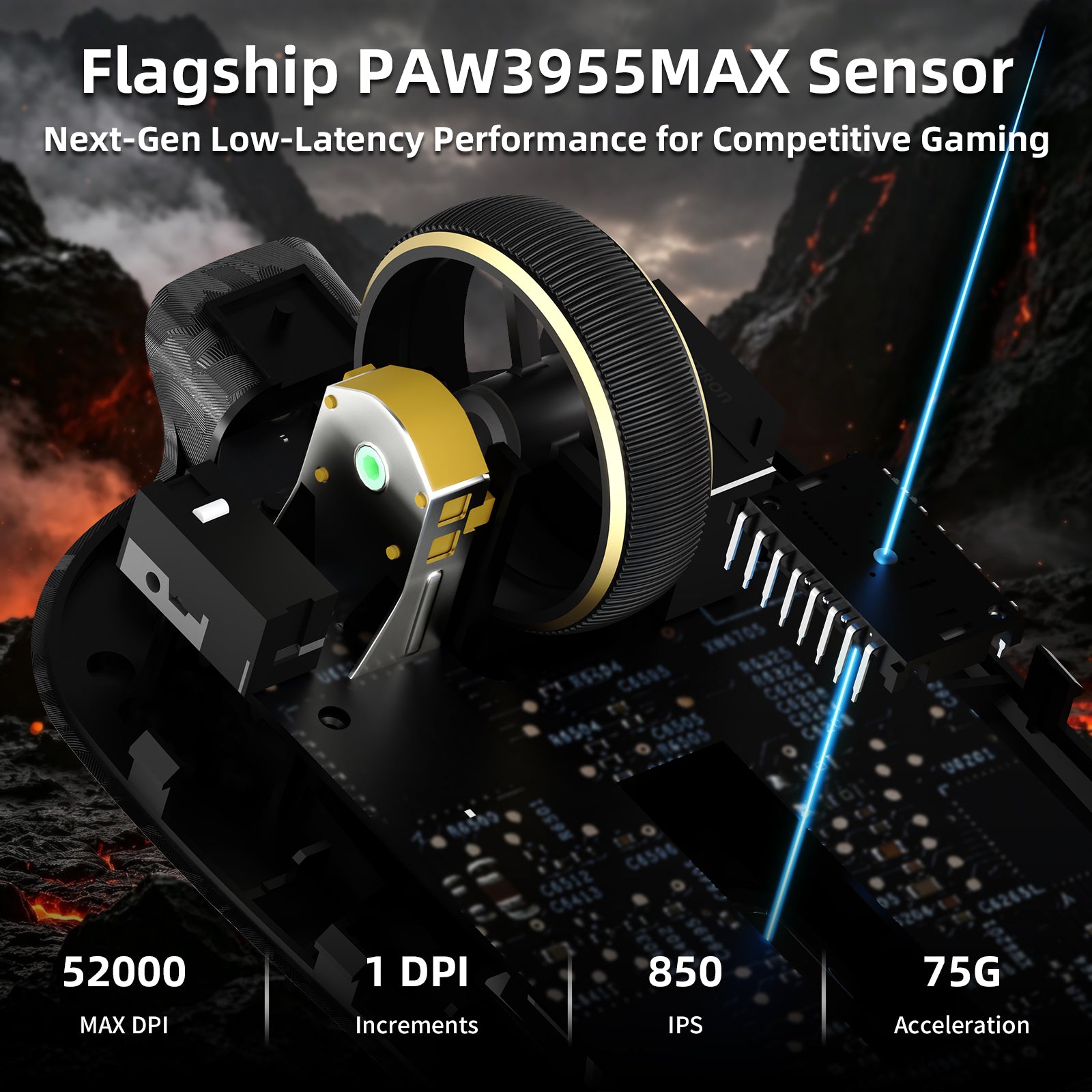ATTACK SHARK RS3 ULTRA Carbonfaser Kabellose PAW3955MAX Gaming-Maus mit C06 Ultra LED-Kabel
