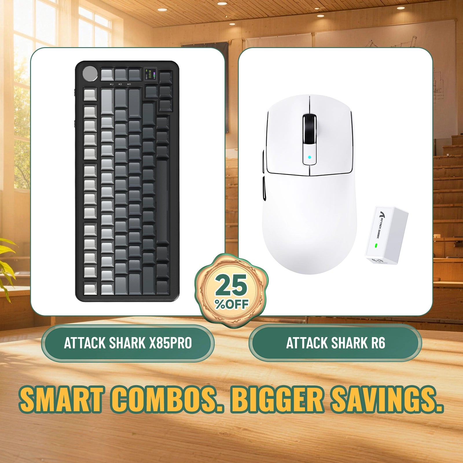 ATTACK SHARK X85 PRO Tri-Mode-Gasket-Mechaniktastatur + R6 kabelloses Gaming-Maus-Bundle