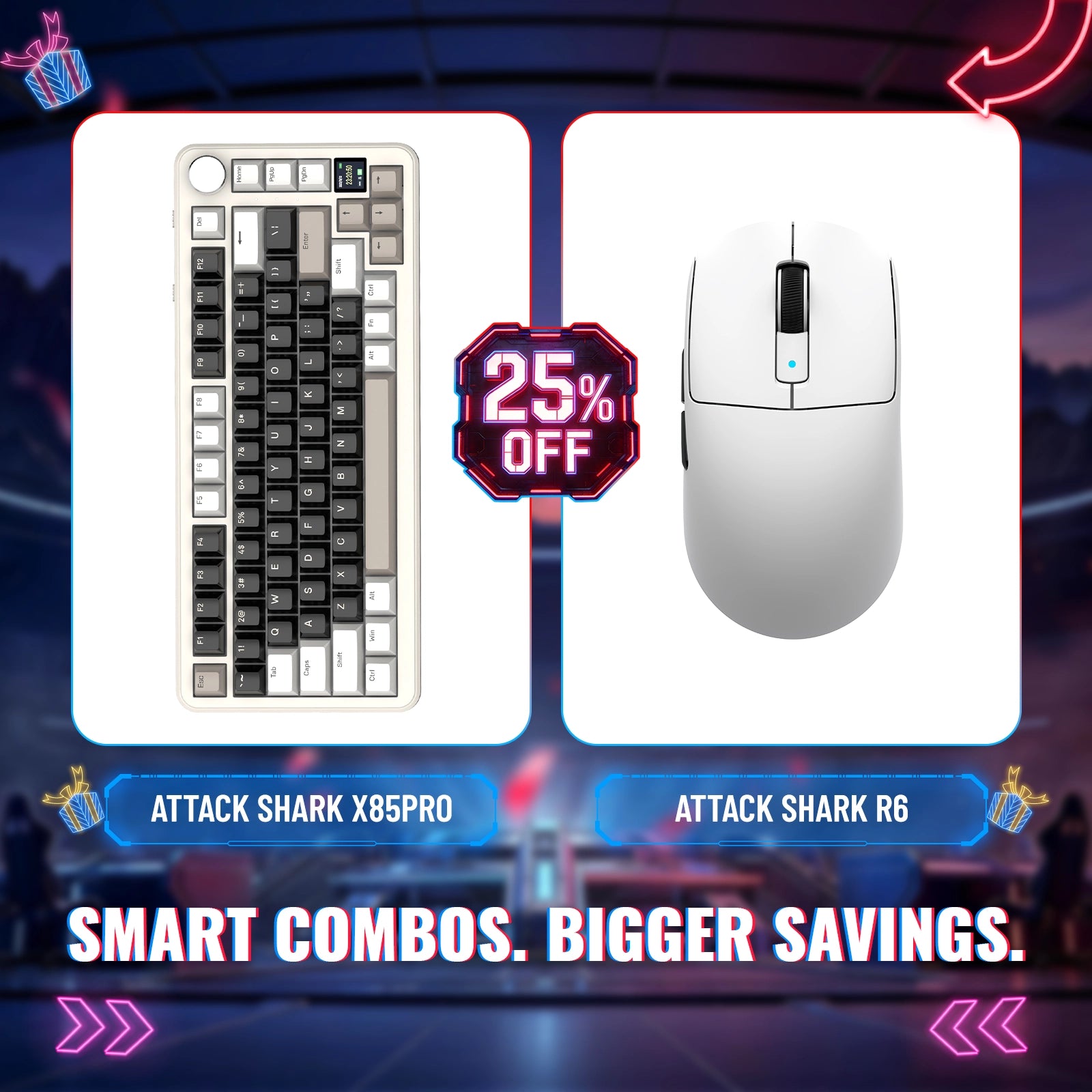 ATTACK SHARK X85PRO Tri-Mode Gasket Mechanische Tastatur + R6 Kabellose Gaming-Maus im Bundle