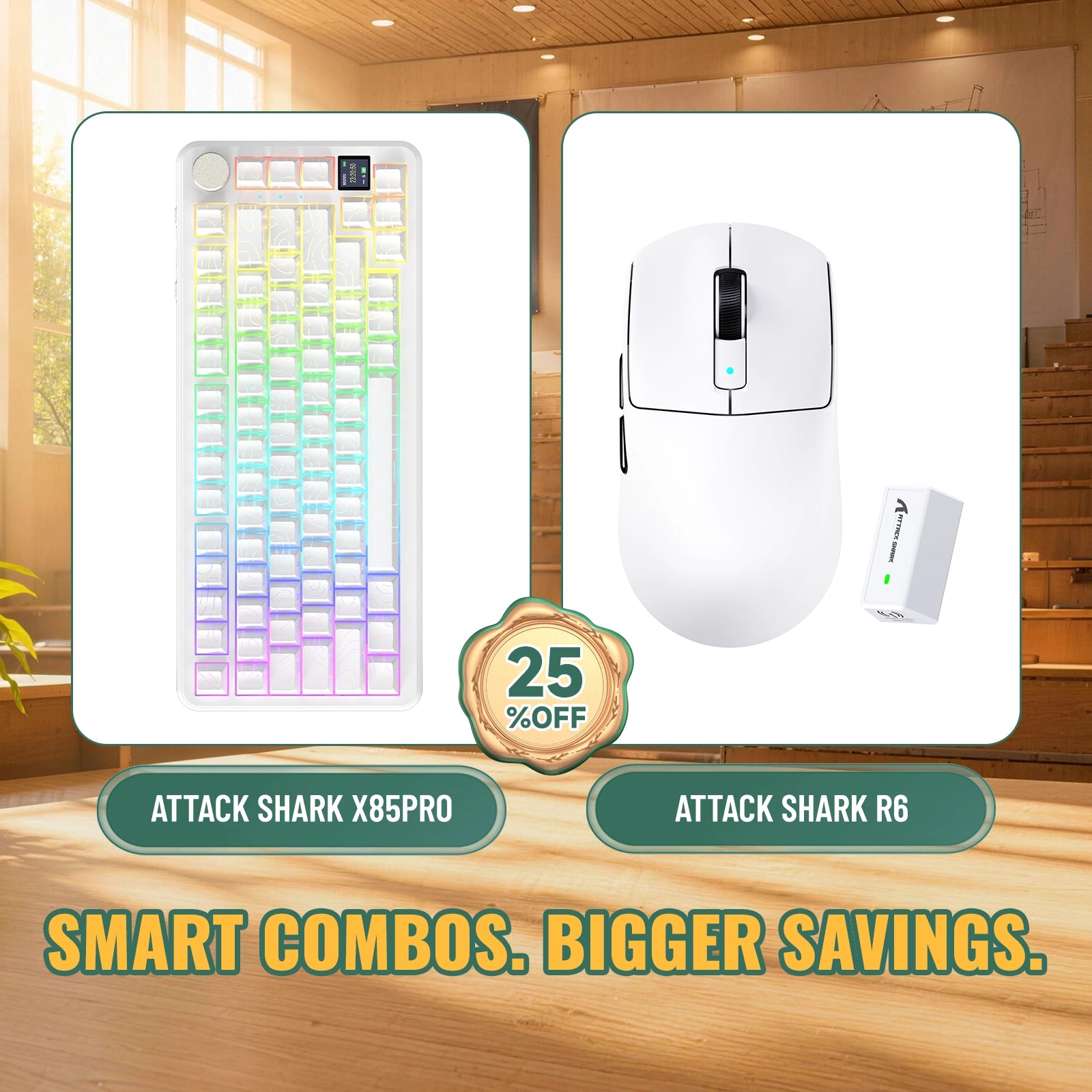 ATTACK SHARK X85 PRO Tri-Mode-Gasket-Mechaniktastatur + R6 kabelloses Gaming-Maus-Bundle