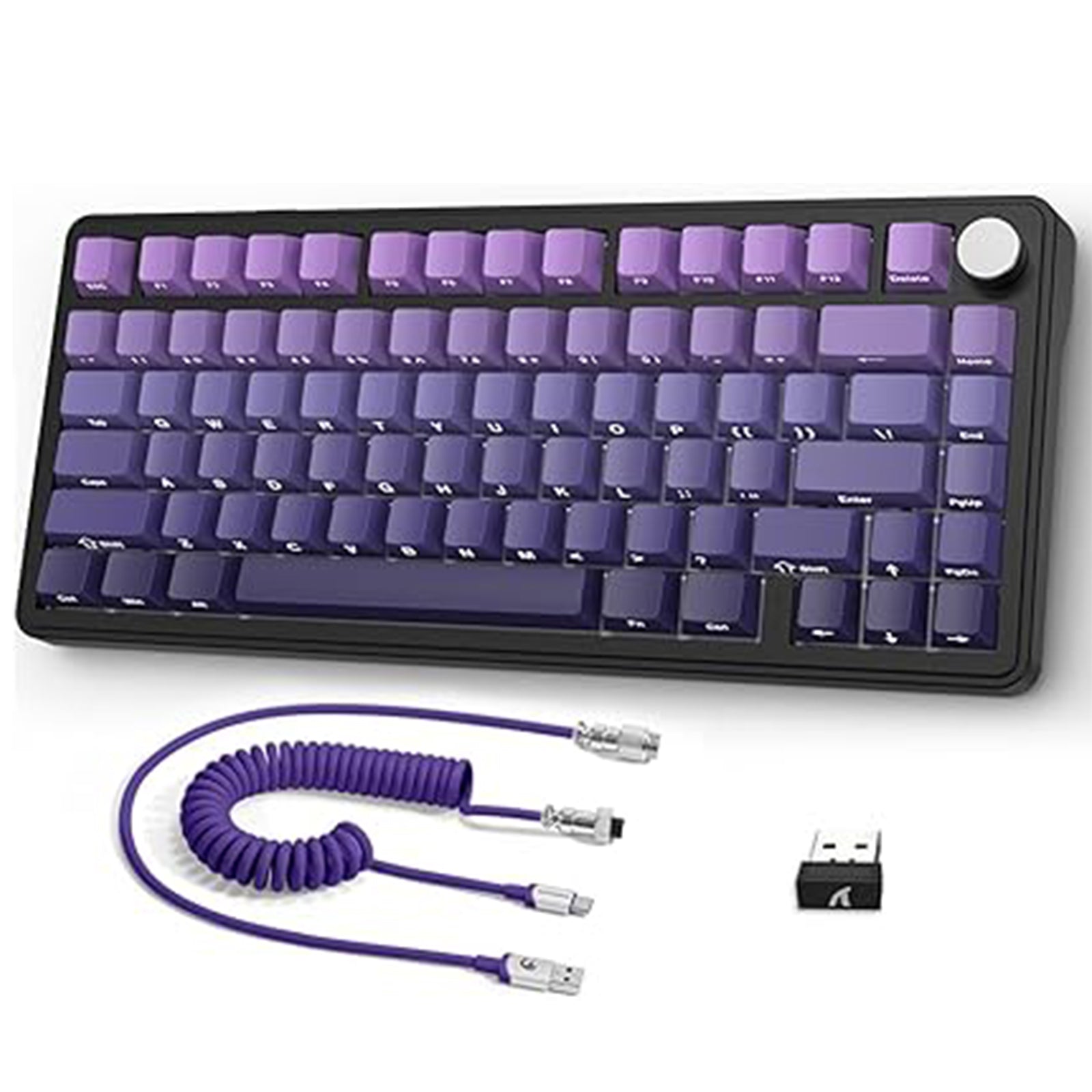 ATTACK SHARK X85 Wireless Mechanical Keyboard with gradient purple keycaps and knob, 75% layout.