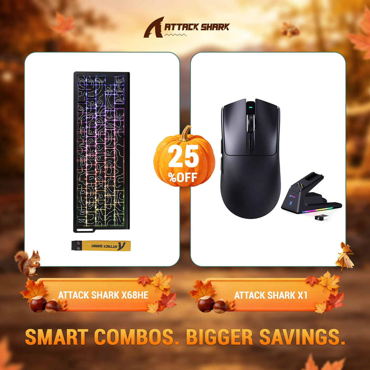 ATTACK SHARK X68HE Rapid Trigger Tastatur + X1 Kabellose Gaming-Maus Bundle