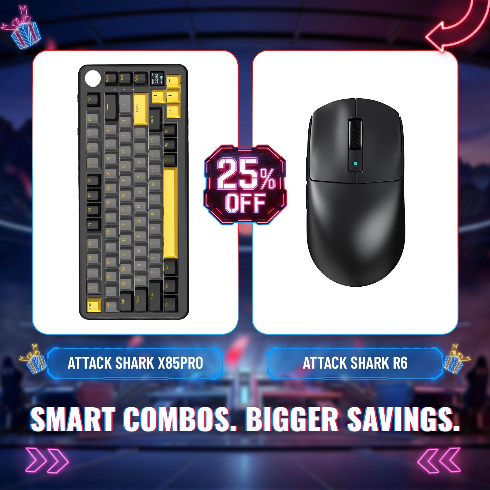 ATTACK SHARK X85PRO Tri-Mode Gasket Mechanische Tastatur + R6 Kabellose Gaming-Maus im Bundle