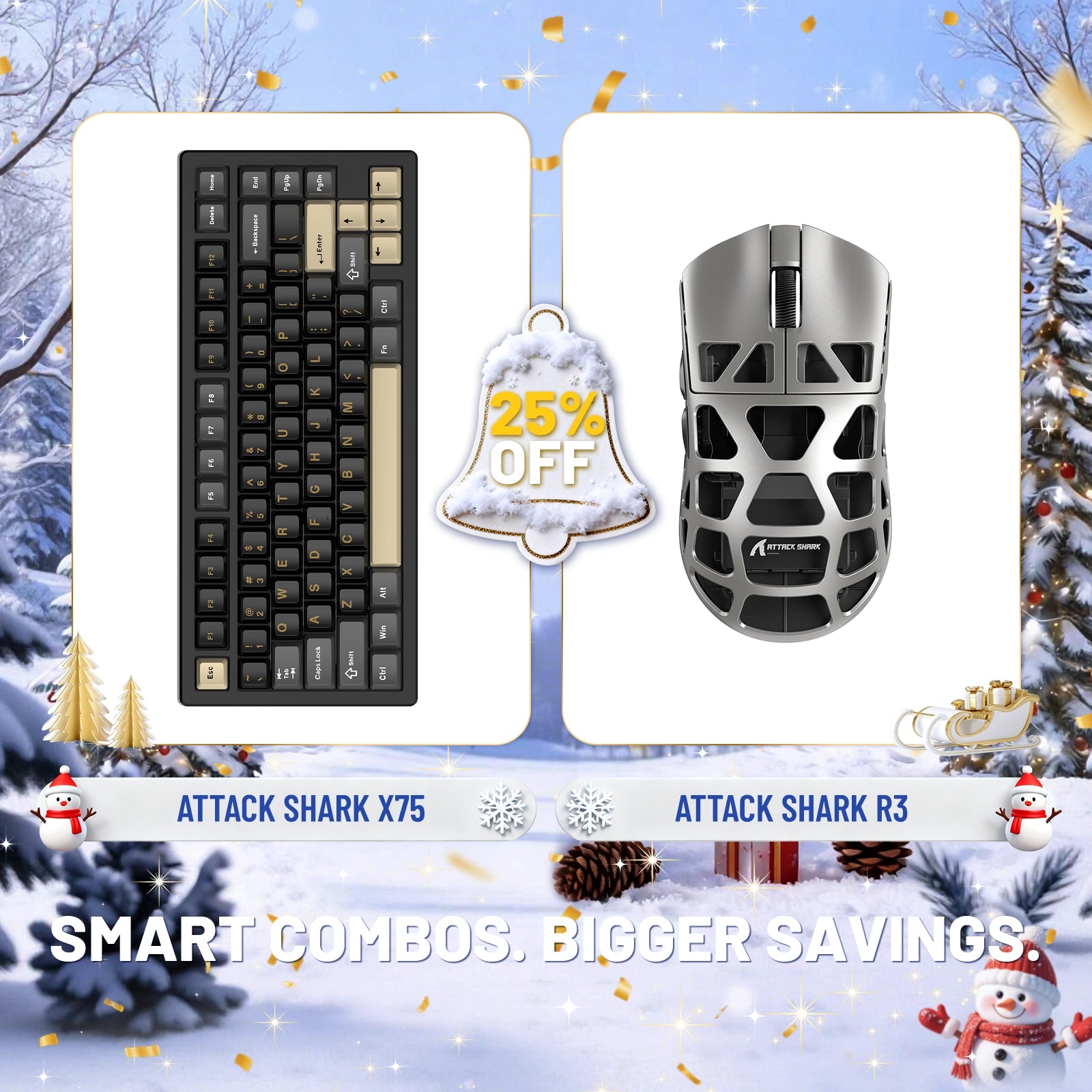 ATTACK SHARK X75 Vollaluminium-Tastatur + R3 Magnesiumlegierung-Gaming-Maus-Paket