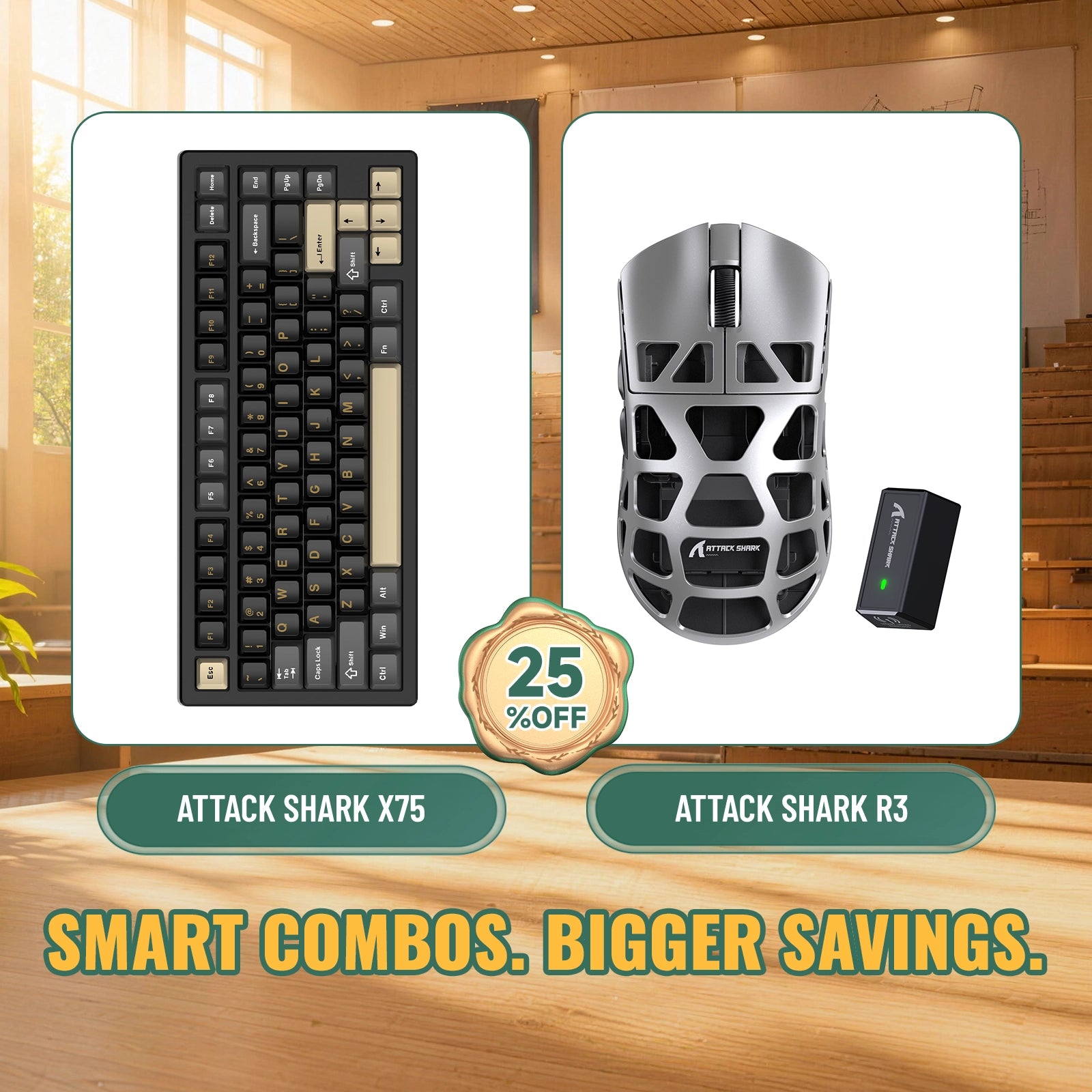 ATTACK SHARK X75 Vollaluminium Tastatur + R3 Magnesiumlegierung Gaming-Maus Bundle