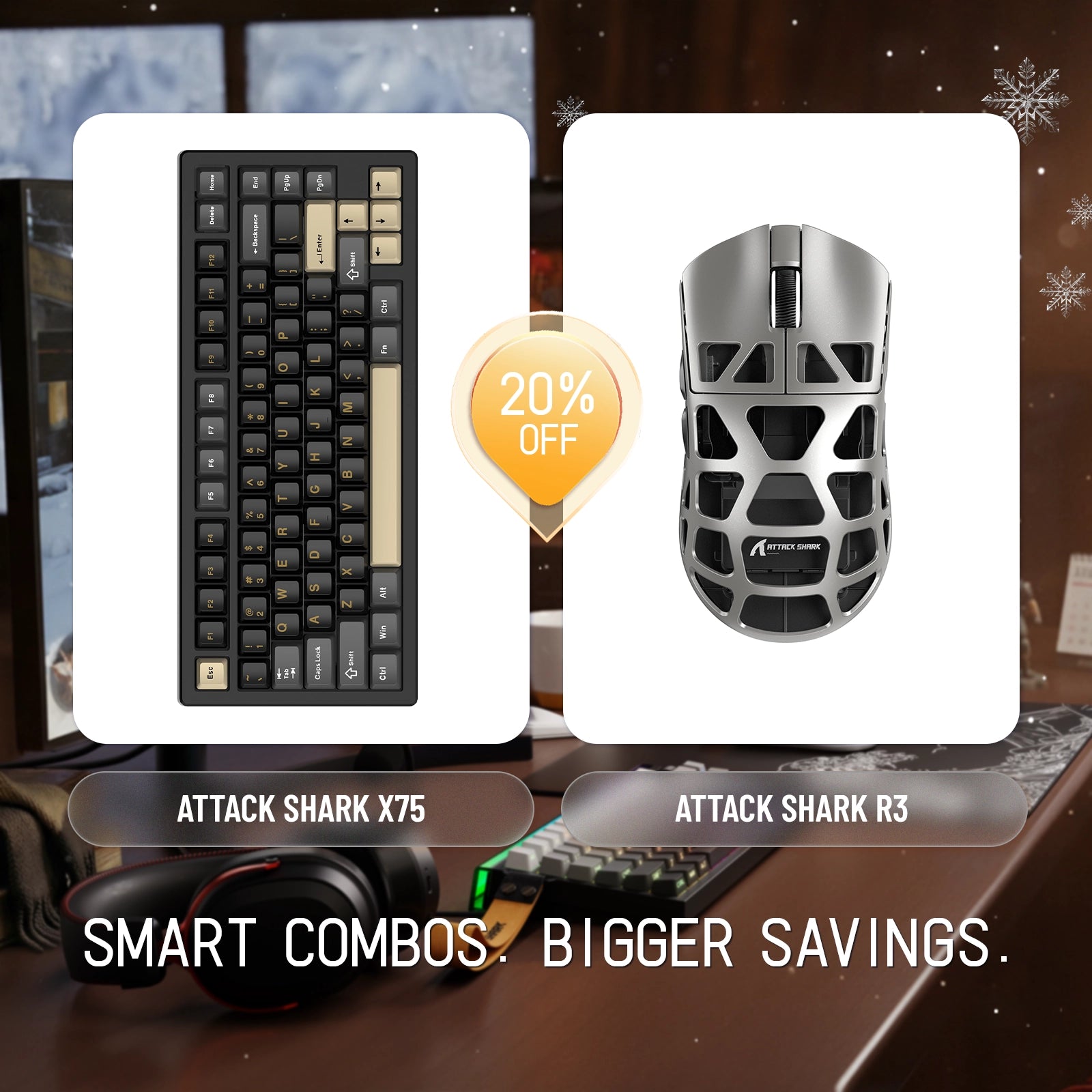 ATTACK SHARK X75 Vollaluminium-Tastatur + R3 Magnesiumlegierung-Gaming-Maus-Paket