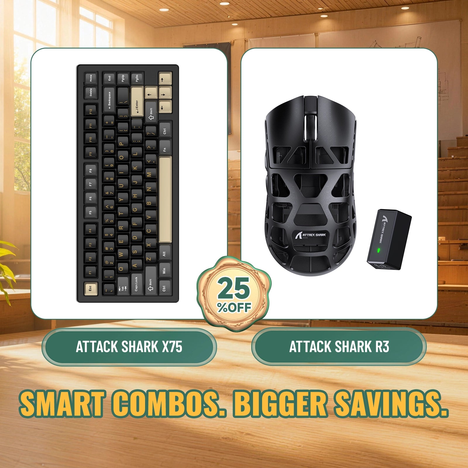 ATTACK SHARK X75 Vollaluminium Tastatur + R3 Magnesiumlegierung Gaming-Maus Bundle