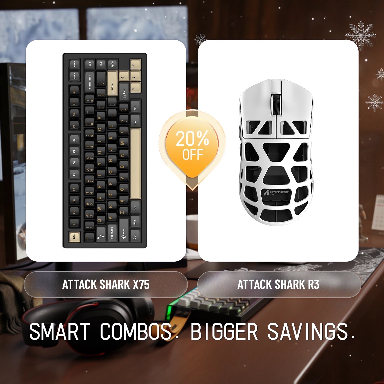 ATTACK SHARK X75 Vollaluminium-Tastatur + R3 Magnesiumlegierung-Gaming-Maus-Paket