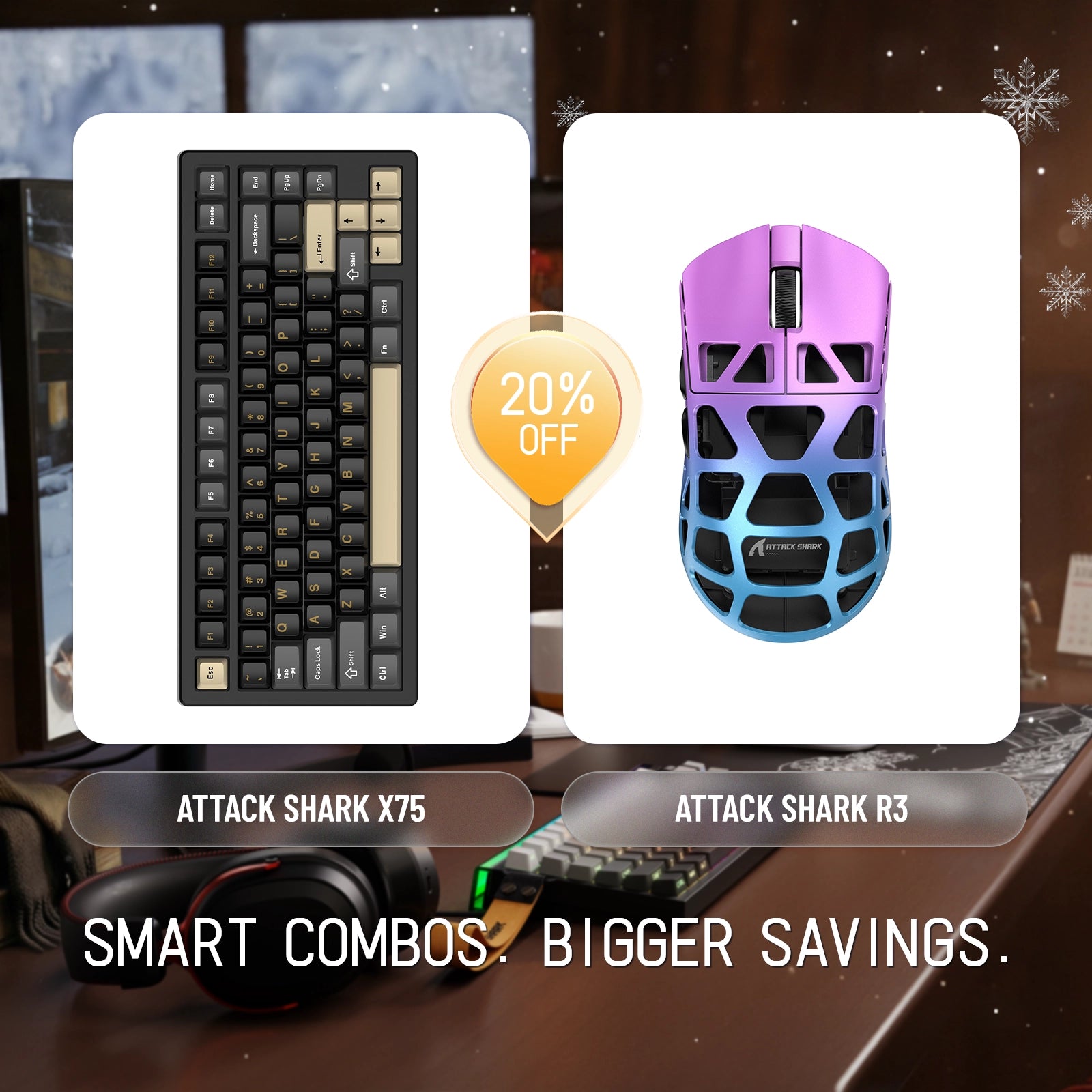 ATTACK SHARK X75 Vollaluminium-Tastatur + R3 Magnesiumlegierung-Gaming-Maus-Paket