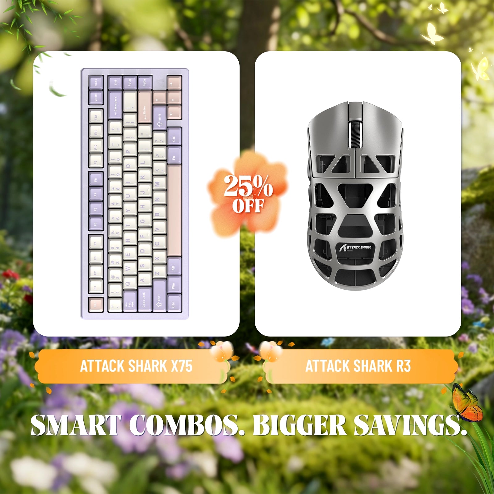 Attack Shark X75 aluminum keyboard & R3 magnesium alloy gaming mouse bundle, 25% off.