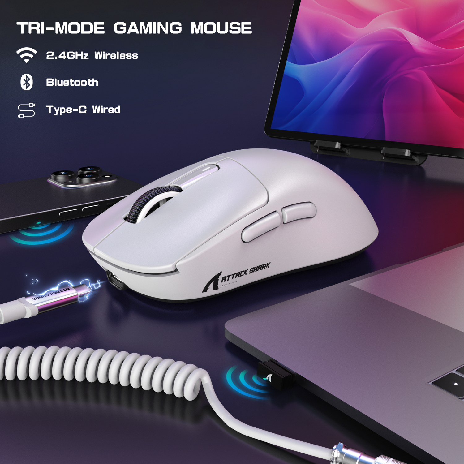 ATTACK SHARK X3MAX PAW3950 Kabellose Gaming-Maus mit C06-Maus-Spiralkabel