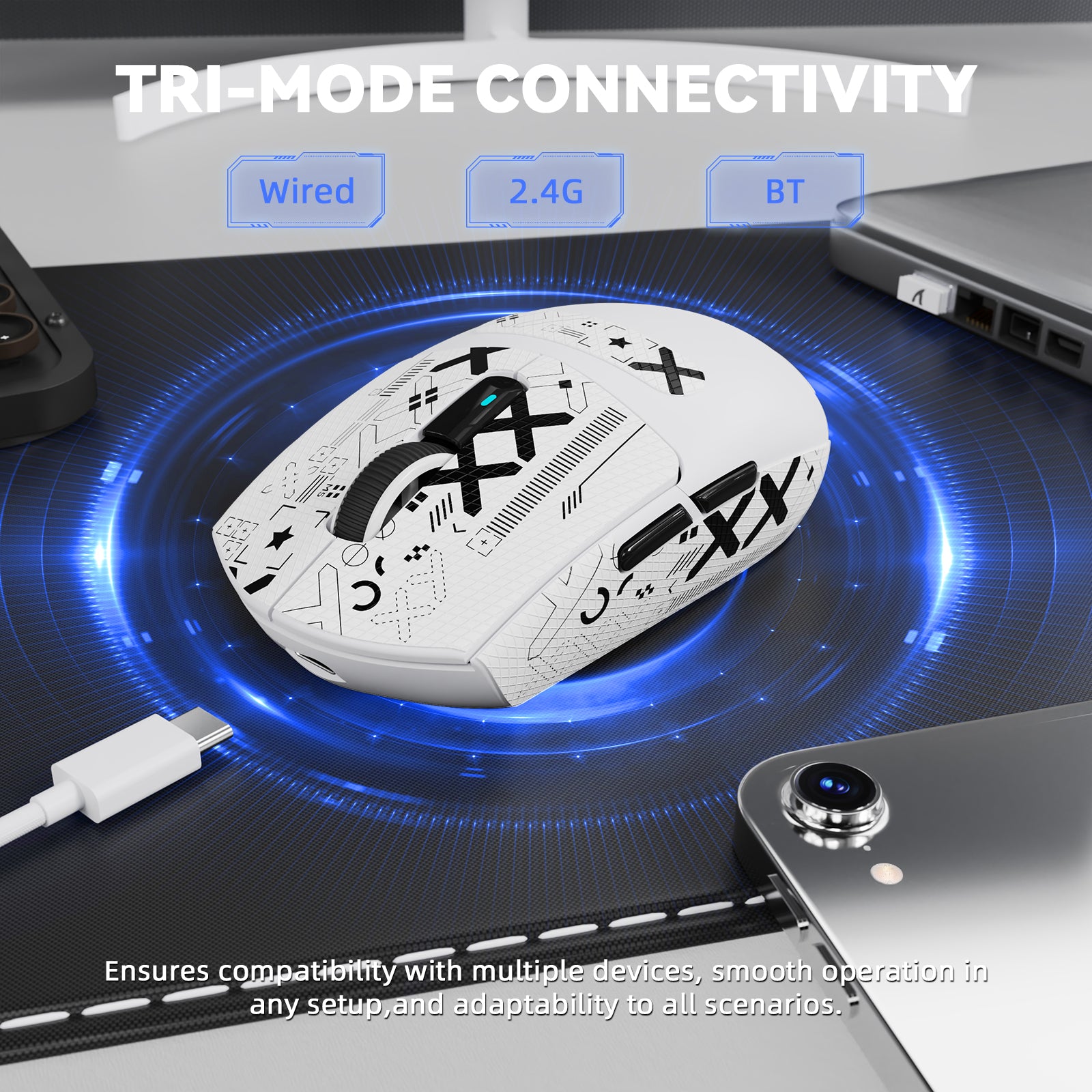 ATTACK SHARK G3PRO Kabellose Tri-Mode-Gaming-Maus mit Ladestation, 25.000 DPI, ultraleicht