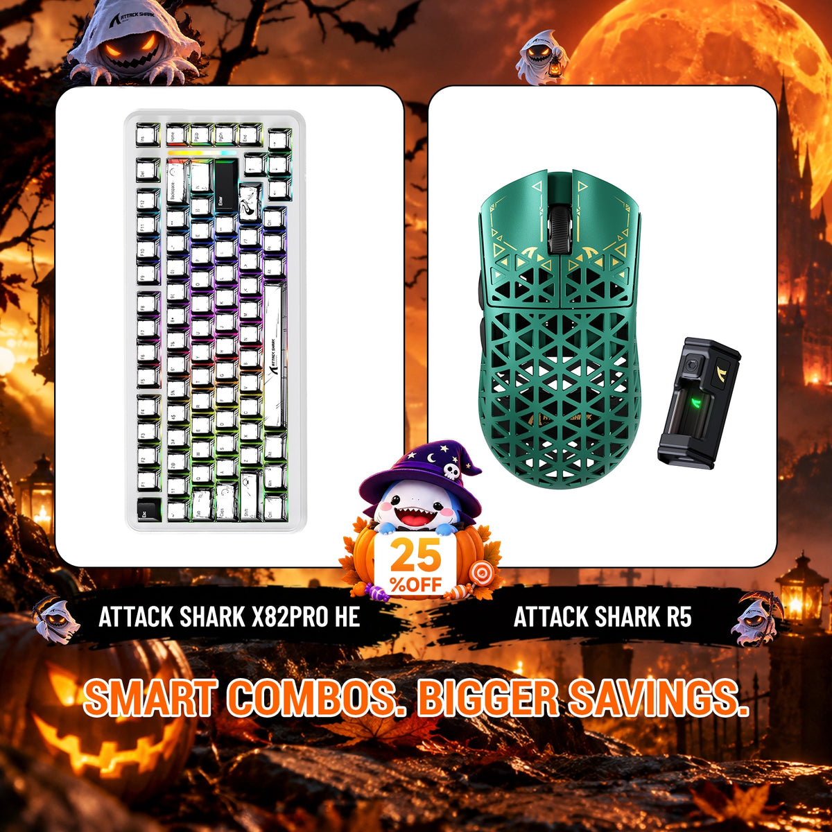 ATTACK SHARK X82 PRO HE-Tastatur mit Rapid Trigger + R5 Carbon Fiber kabelloses Gaming-Maus-Bundle