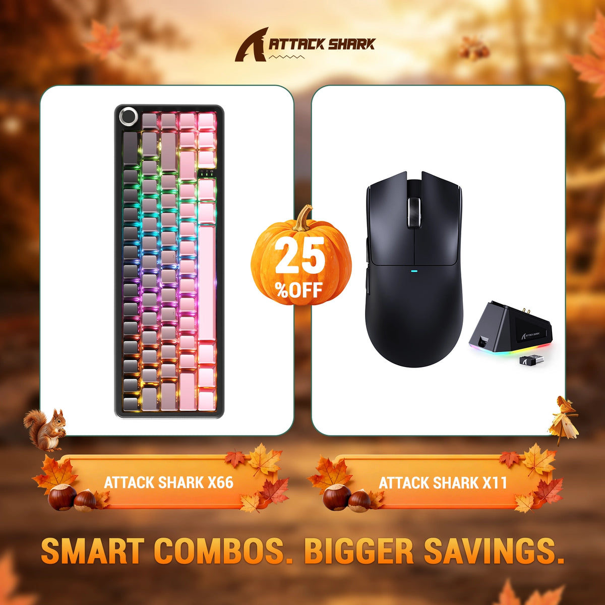 ATTACK SHARK X66 Kabellose mechanische Tastatur + X11 Kabellose Gaming-Maus Bundle